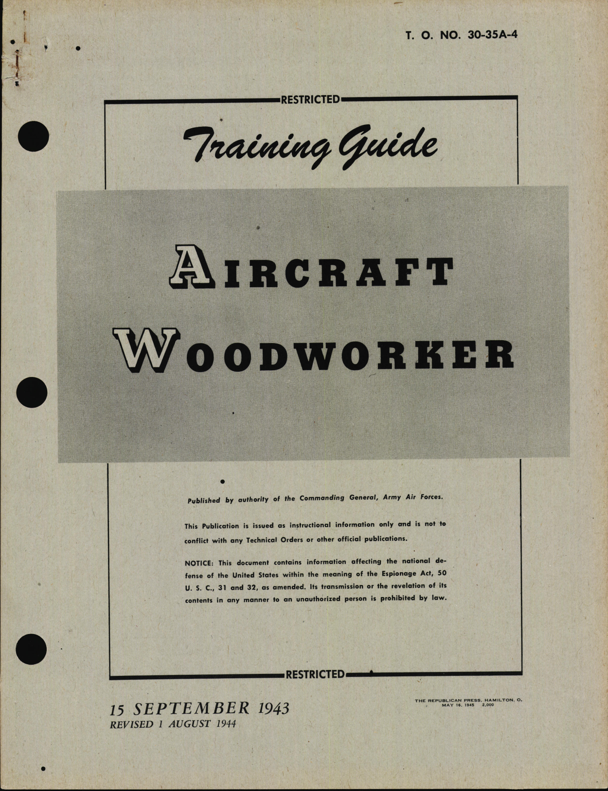 Sample page 1 from AirCorps Library document: Training Guide for Aircraft Woodworker