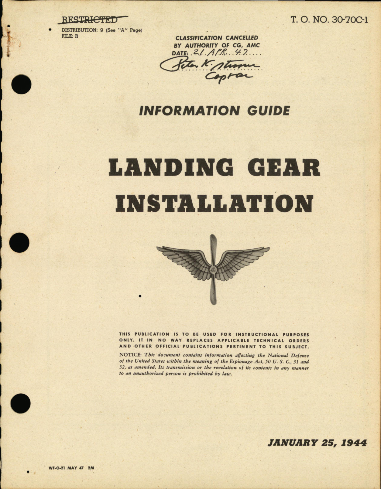 Sample page 1 from AirCorps Library document: Information Guide for Landing Gear Installation