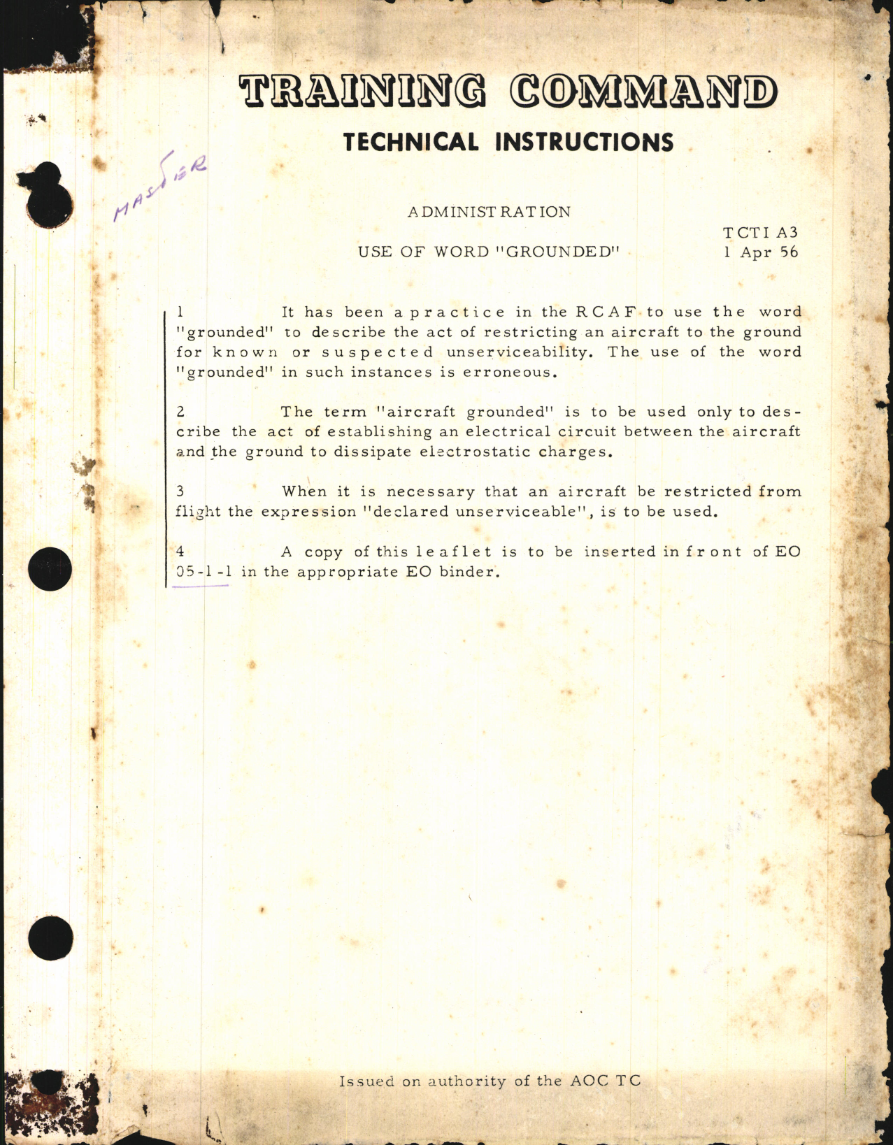 Sample page 1 from AirCorps Library document: Training Command Technical Instructions for Administration Use of Word 