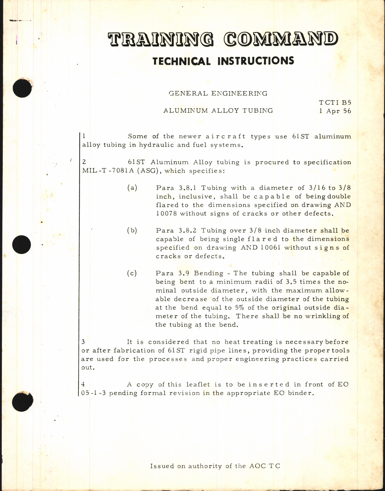 Sample page 1 from AirCorps Library document: Training Command Technical Instructions for Aluminum Alloy Tubing