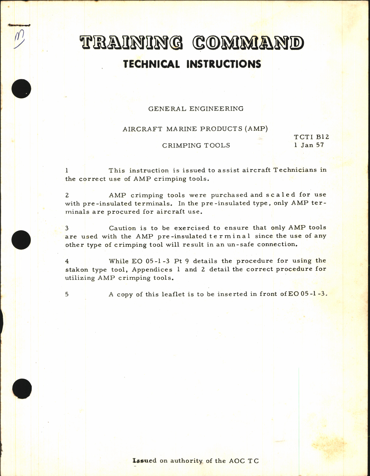 Sample page 1 from AirCorps Library document: Training Command Technical Instructions for Aircraft Marine Products (AMP) Crimping Tools
