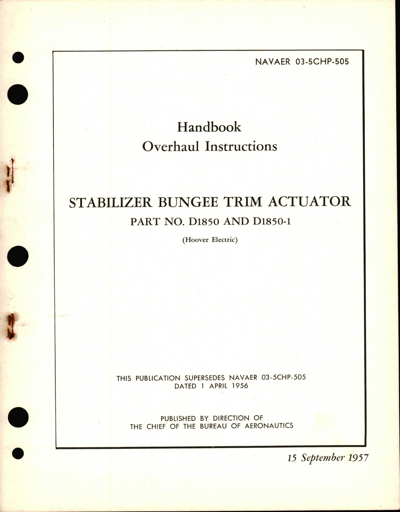 Sample page 1 from AirCorps Library document: Overhaul Instructions for Stabilizer Bungee Trim Actuator Part D1850 and D1850-1