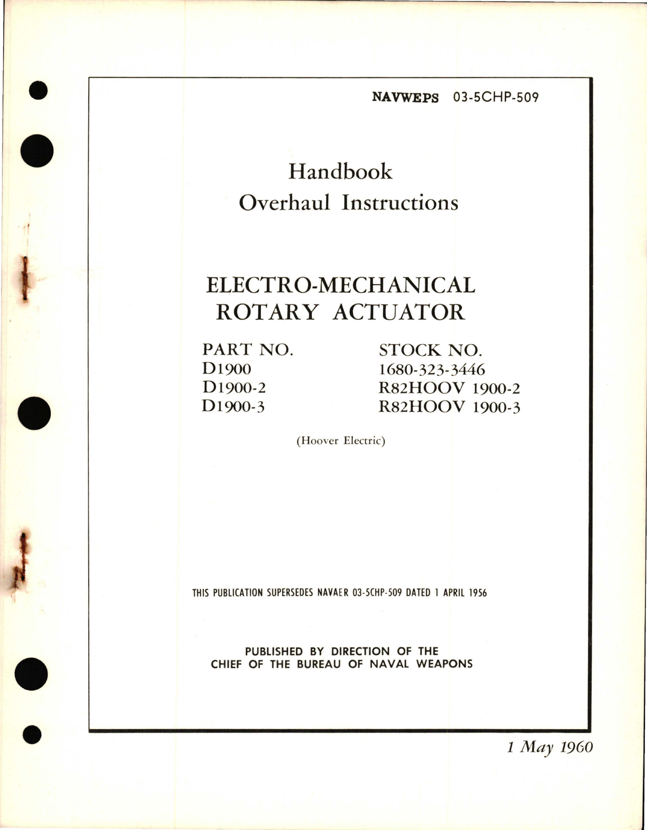 Sample page 1 from AirCorps Library document: Overhaul Instructions for Electro-Mechanical Rotary Actuator Parts D1900, D1900-2, D1900-3 (Hoover) 