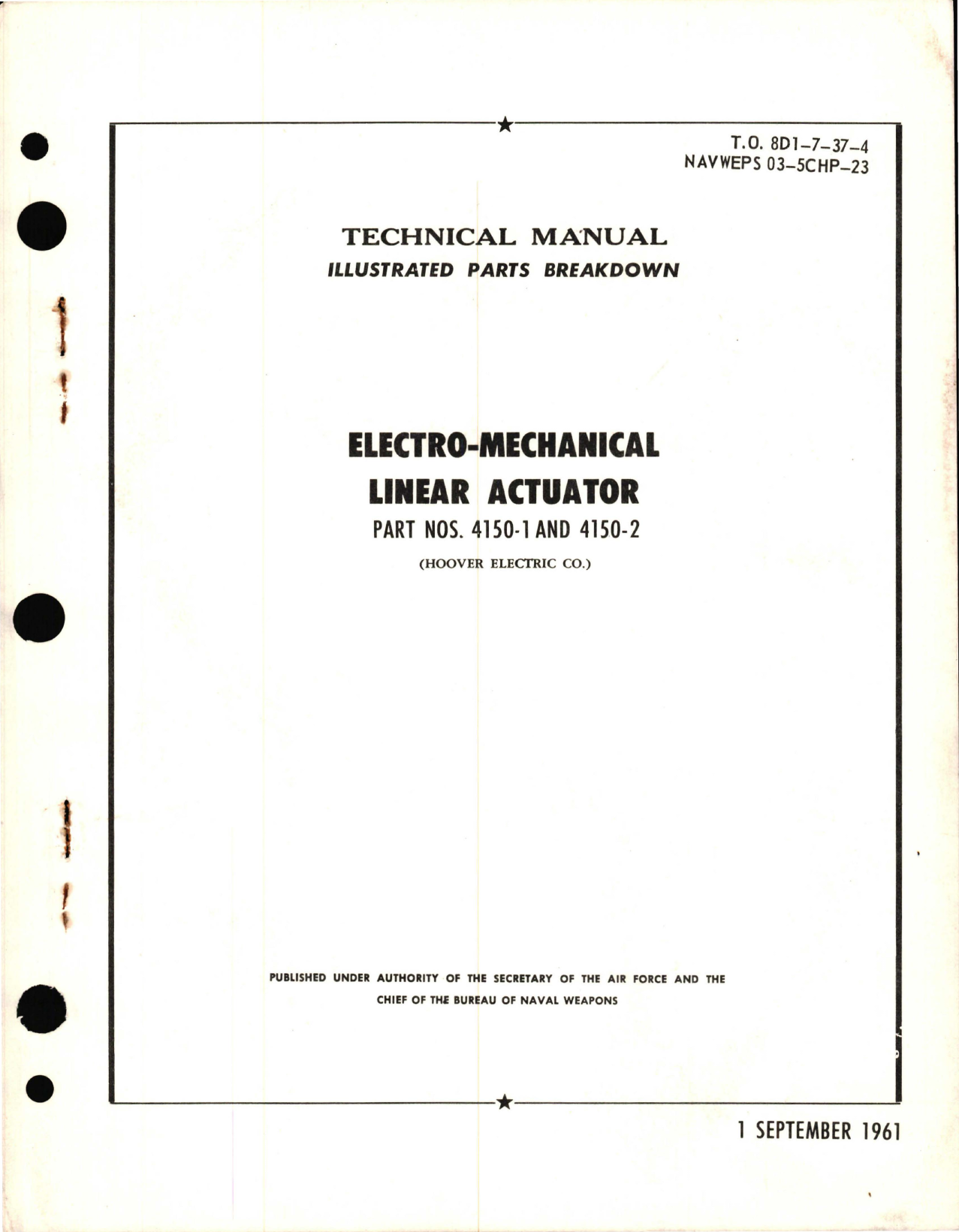 Sample page 1 from AirCorps Library document: Illustrated Parts Breakdown for Electro-Mechanical Linear Actuator, Part No 4150-1 and 4150-2