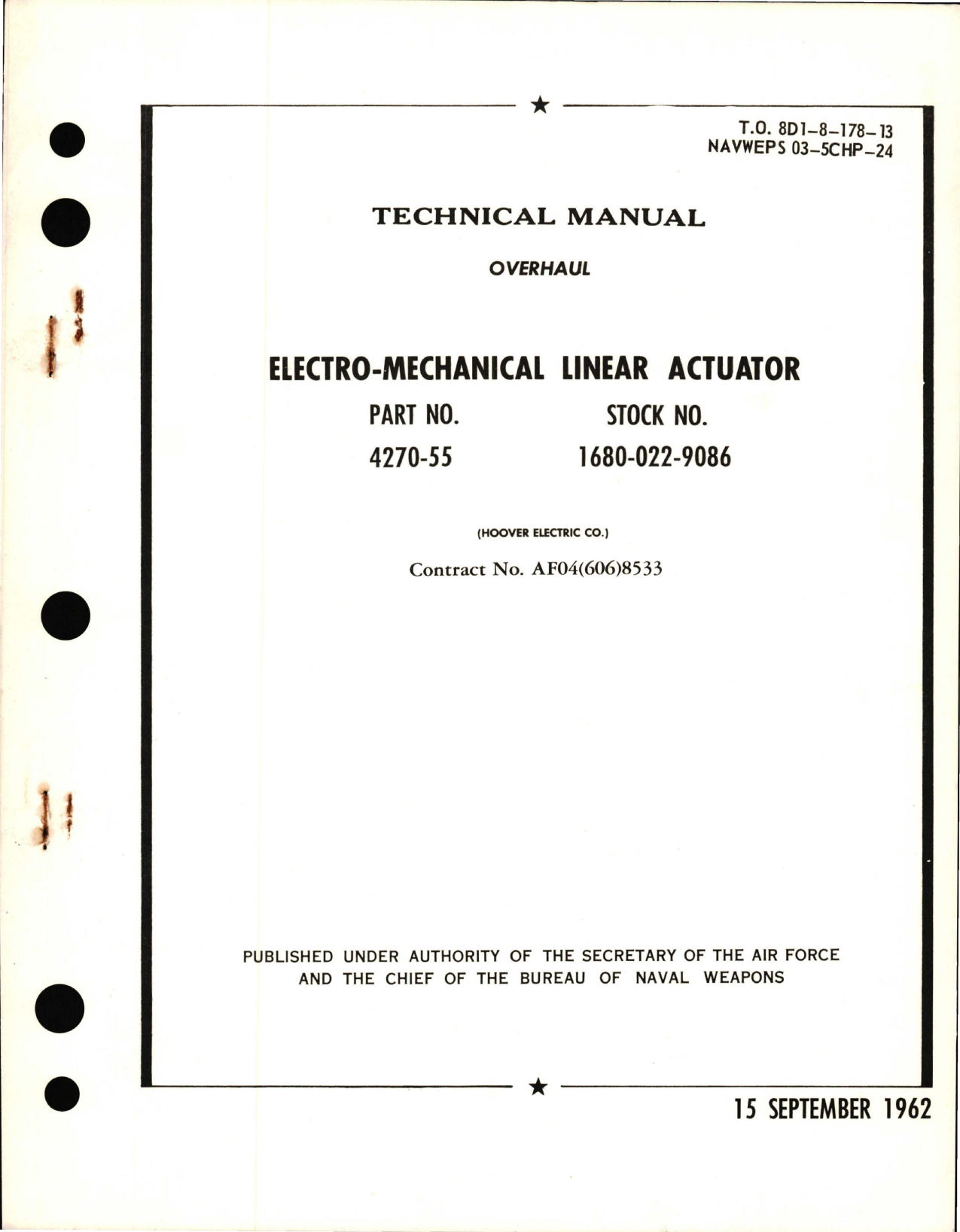 Sample page 1 from AirCorps Library document: Overhaul for Electro-Mechanical Linear Actuator Part 4270-55