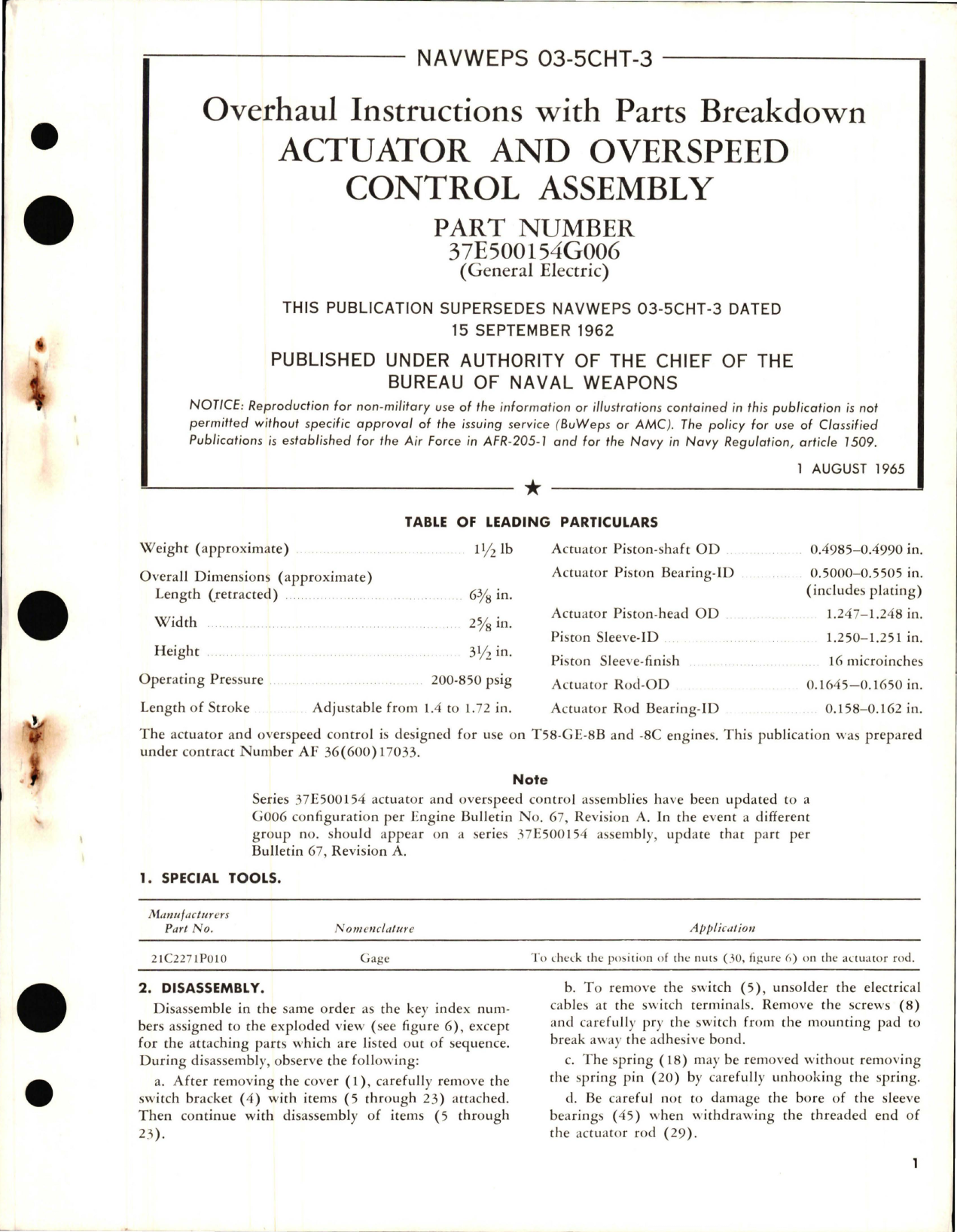Sample page 1 from AirCorps Library document: Overhaul Instructions with Parts Breakdown for Actuator and Overspeed Control Assembly Part 37E500154G006