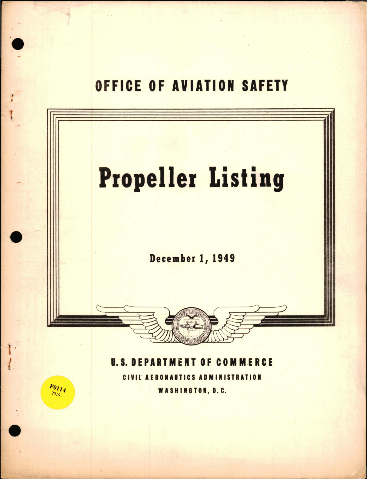 Sample page 1 from AirCorps Library document: Propeller Listing from the Office of Aviation Safety