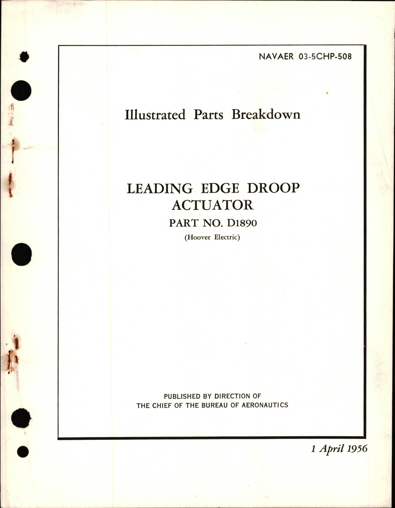 Sample page 1 from AirCorps Library document: Illustrated Parts Breakdown for Leading Edge Droop Actuator Part D1890