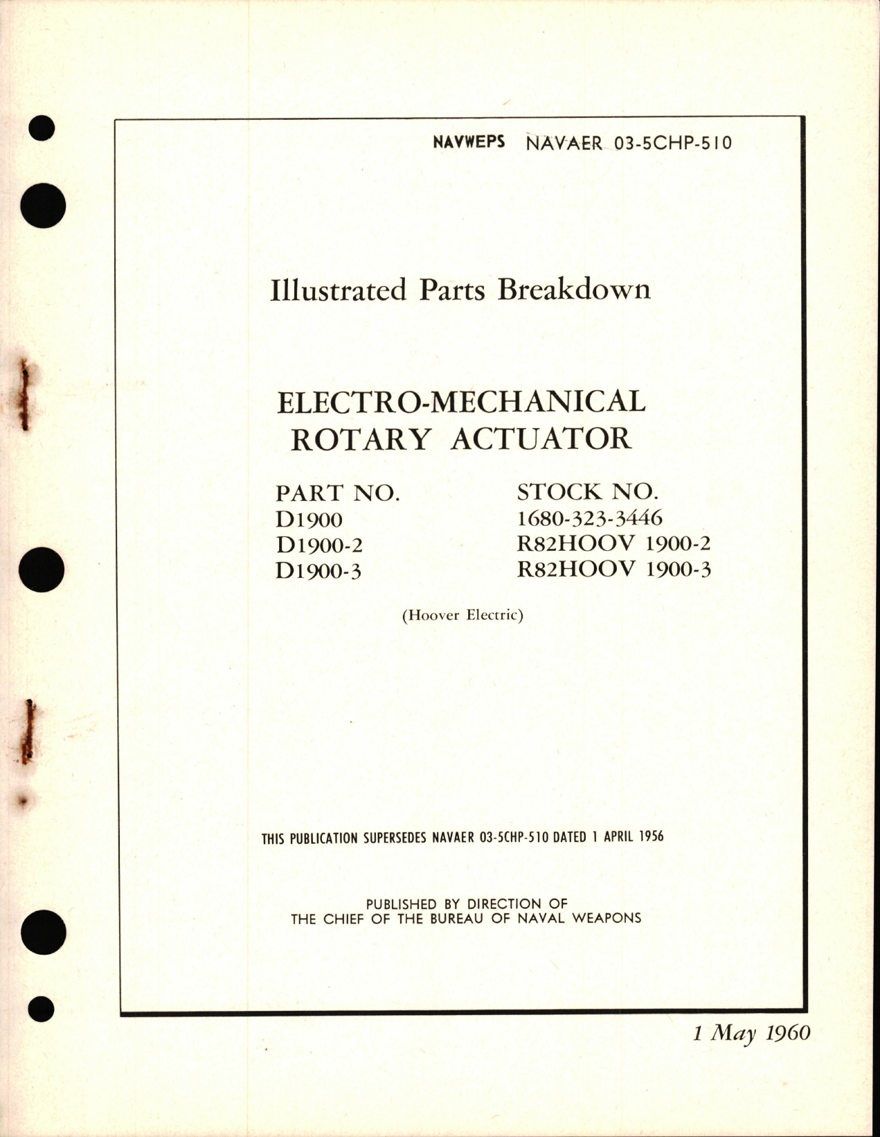 Sample page 1 from AirCorps Library document: Illustrated Parts Breakdown for Electro-Mechanical Rotary Actuator Part D1900, D1900-2, and D1900-3 