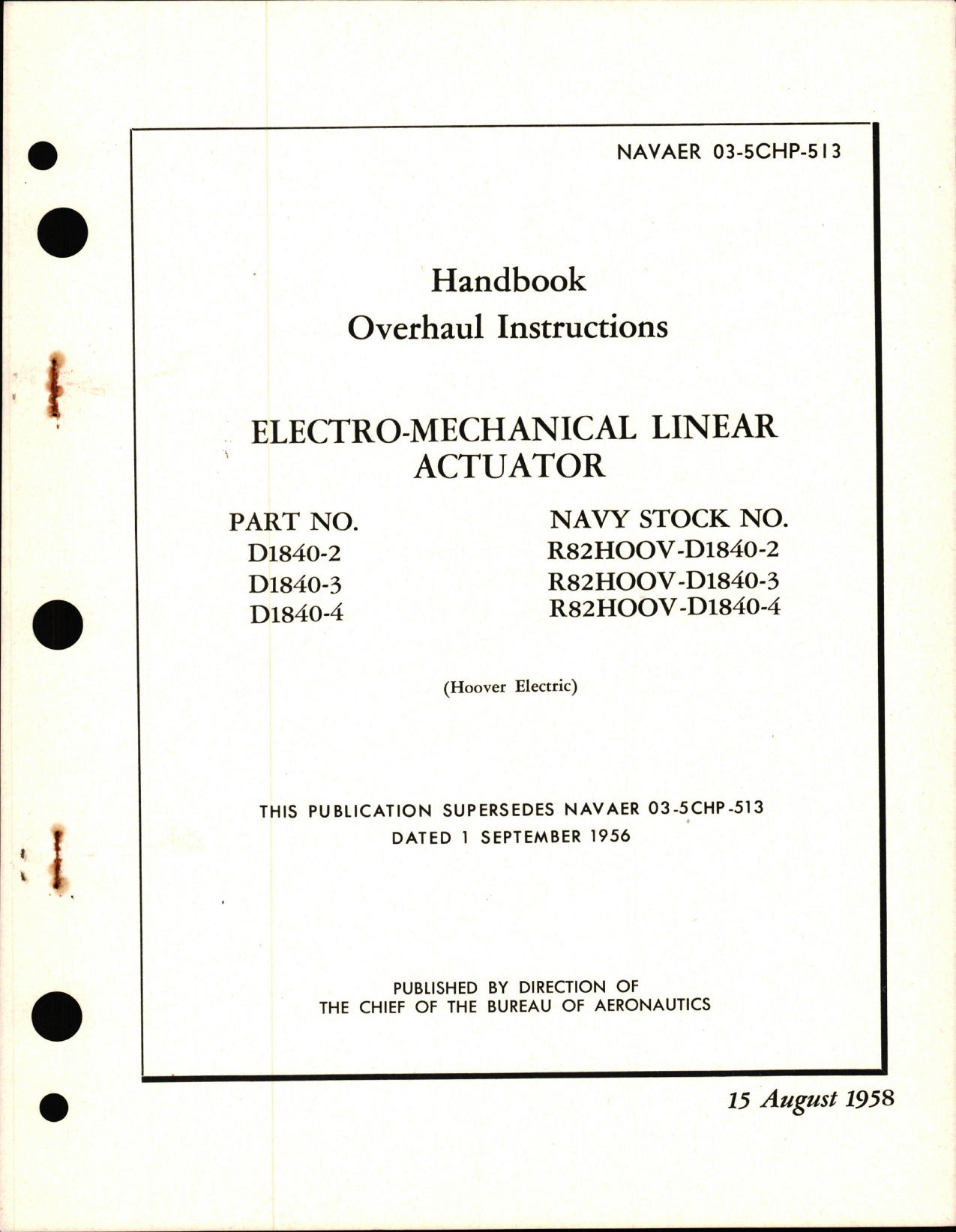 Sample page 1 from AirCorps Library document: Overhaul Instructions for Electro-Mechanical Linear Actuator Parts D1840-2, D1840-3 and D1840-4