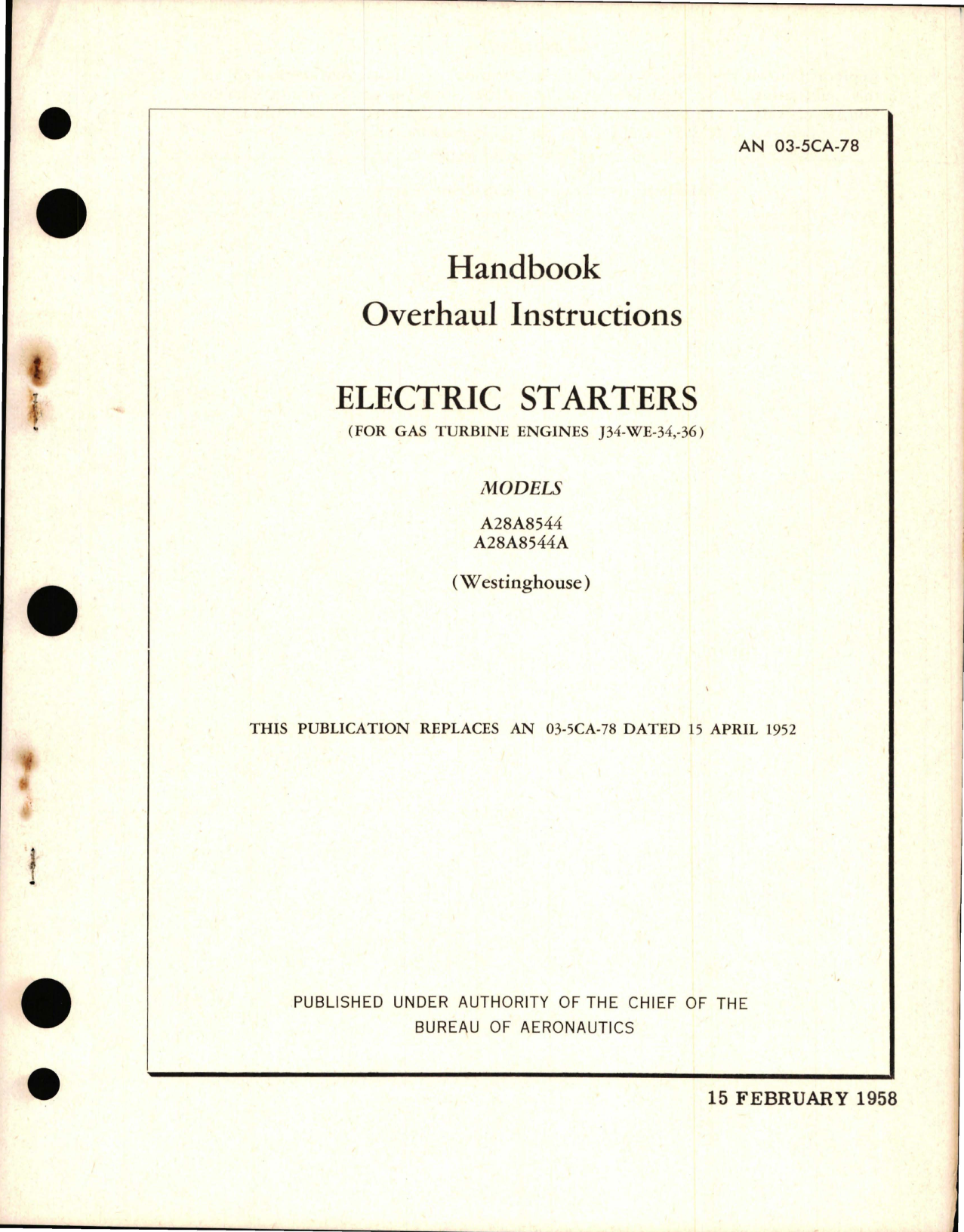 Sample page 1 from AirCorps Library document: Overhaul Instructions for Electric Starters Models A28A8544 and A28A8544A 