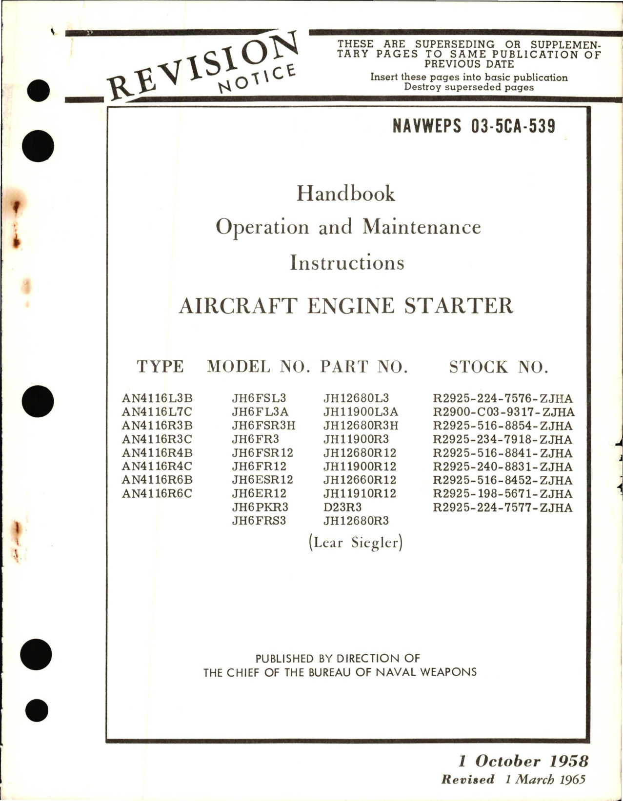Sample page 1 from AirCorps Library document: Operation and Maintenance Instructions for Aircraft Engine Starters Type AN4116 Series