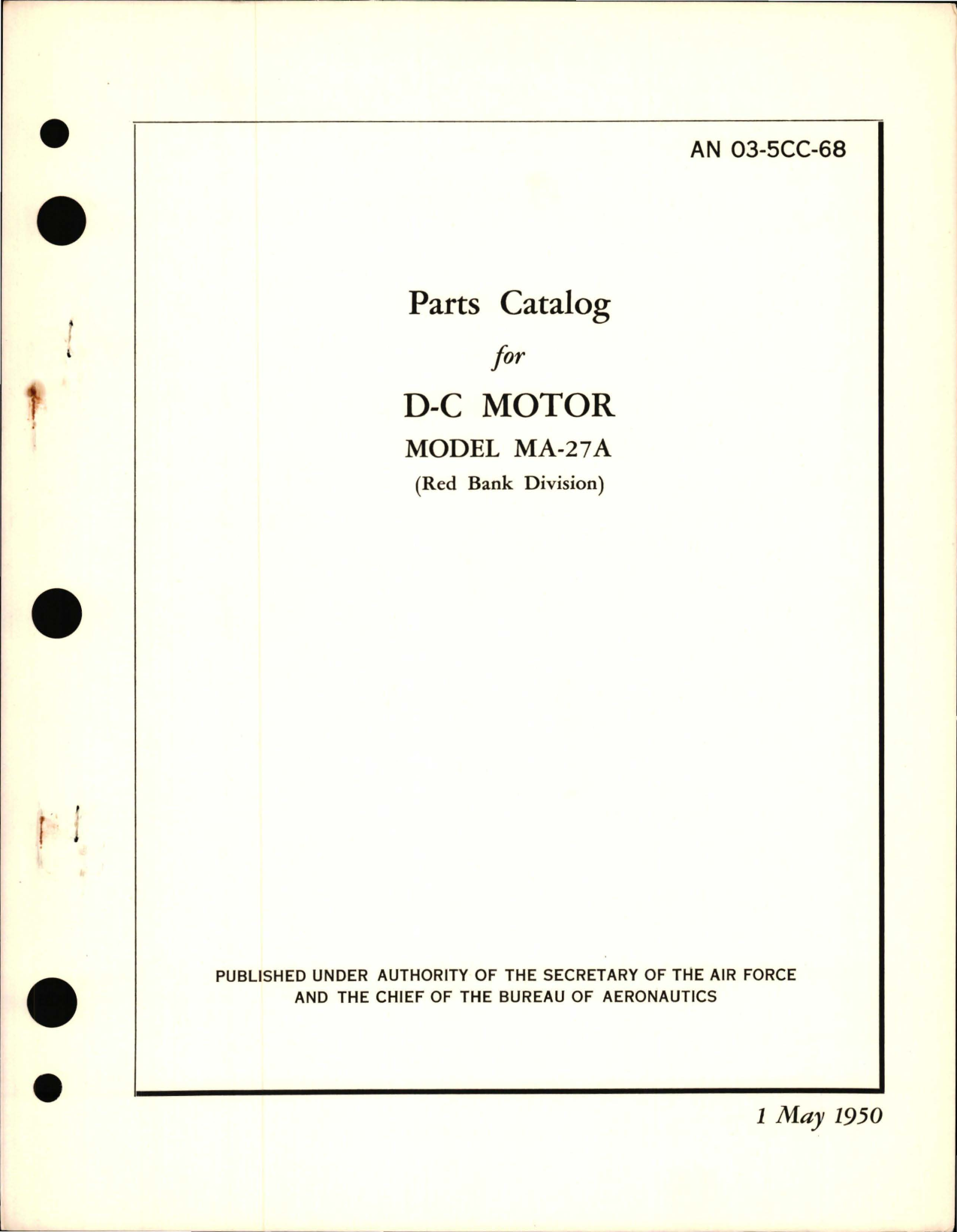 Sample page 1 from AirCorps Library document: Parts Catalog for D-C Motor Model MA-27A 