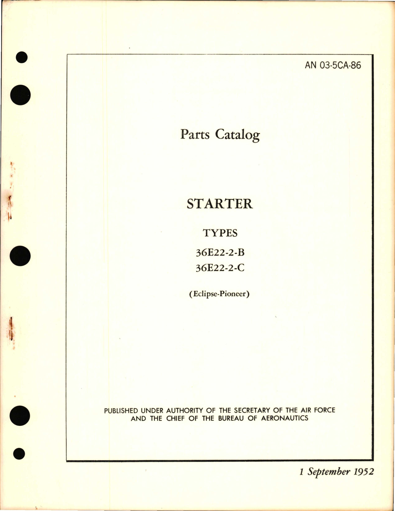 Sample page 1 from AirCorps Library document: Parts Catalog for Starter Types 36E22-2-B and 36E22-2-C 