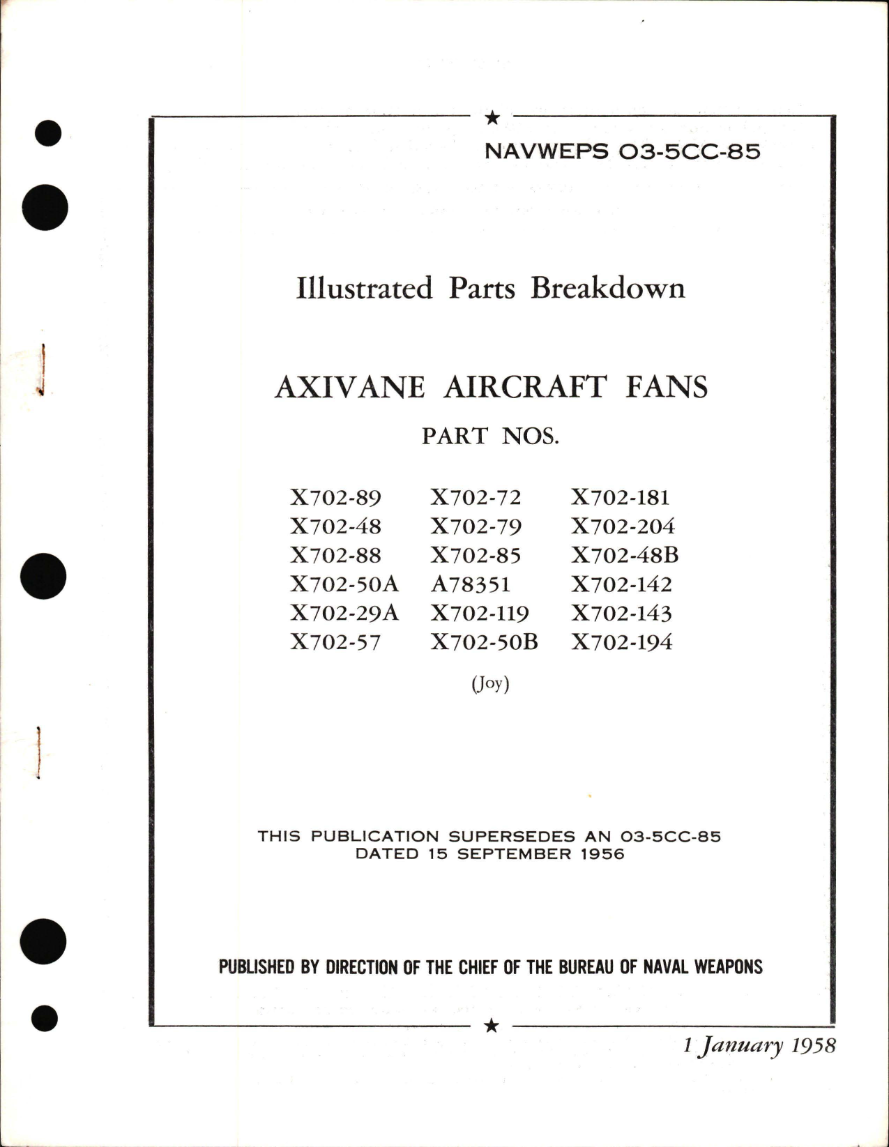 Sample page 1 from AirCorps Library document: Illustrated Parts Breakdown for Axivane Aircraft Fans Part X702 Series 
