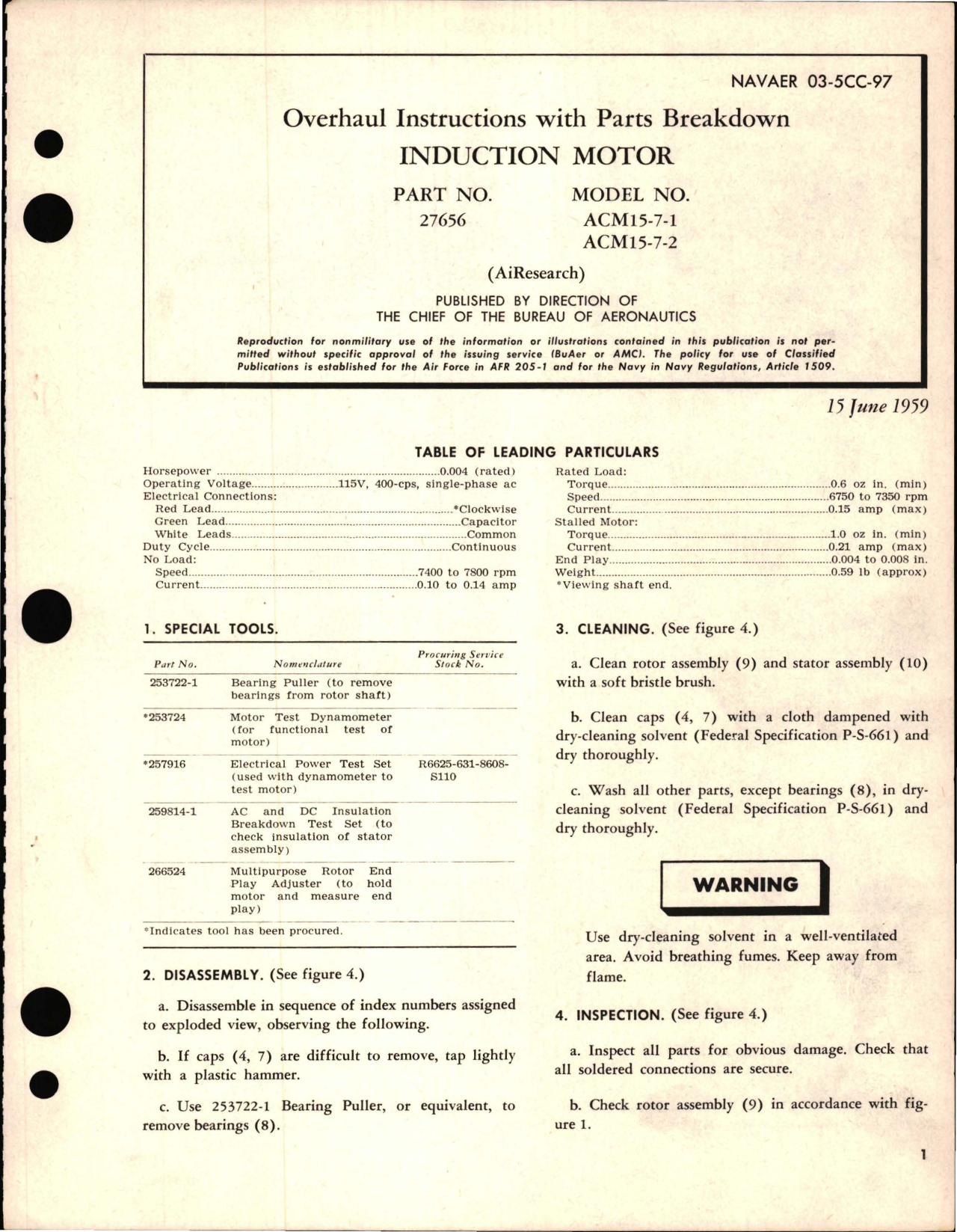 Sample page 1 from AirCorps Library document: Overhaul Instructions with Parts Breakdown for Induction Motor Part 27656 