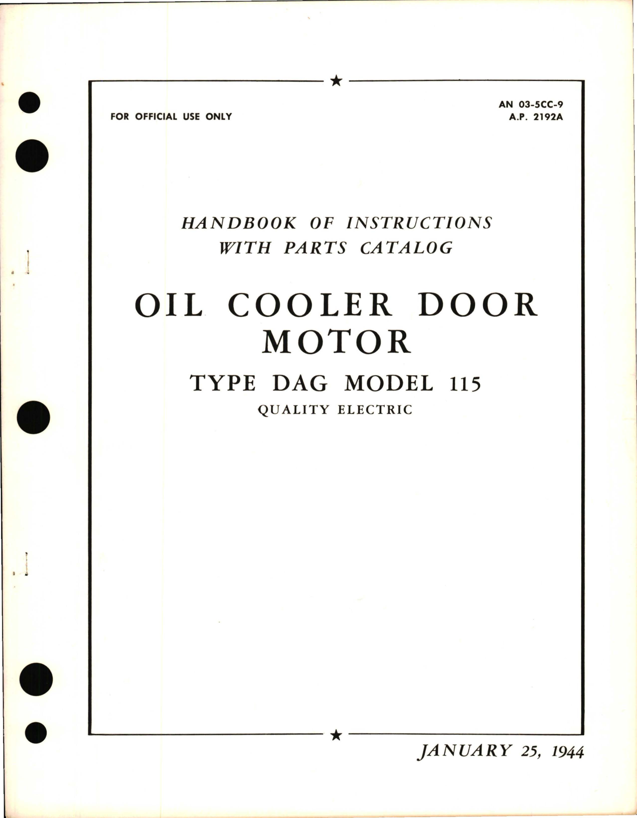 Sample page 1 from AirCorps Library document: Instructions with Parts for Oil Cooler Door Motor Type Dag Model 115