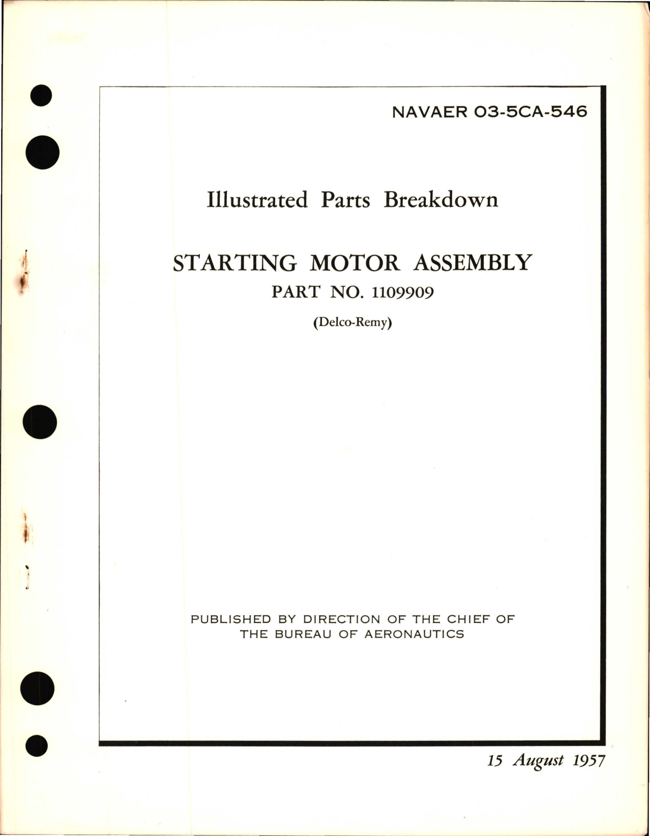 Sample page 1 from AirCorps Library document: Illustrated Parts Breakdown for Starting Motor Assembly Part 1109909