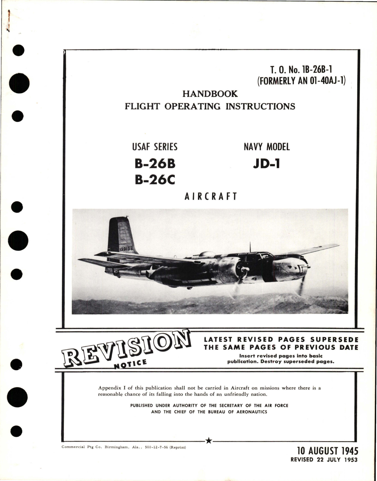 Sample page 1 from AirCorps Library document: Flight Operating Instructions for B-26B, B-26C, and JD-1