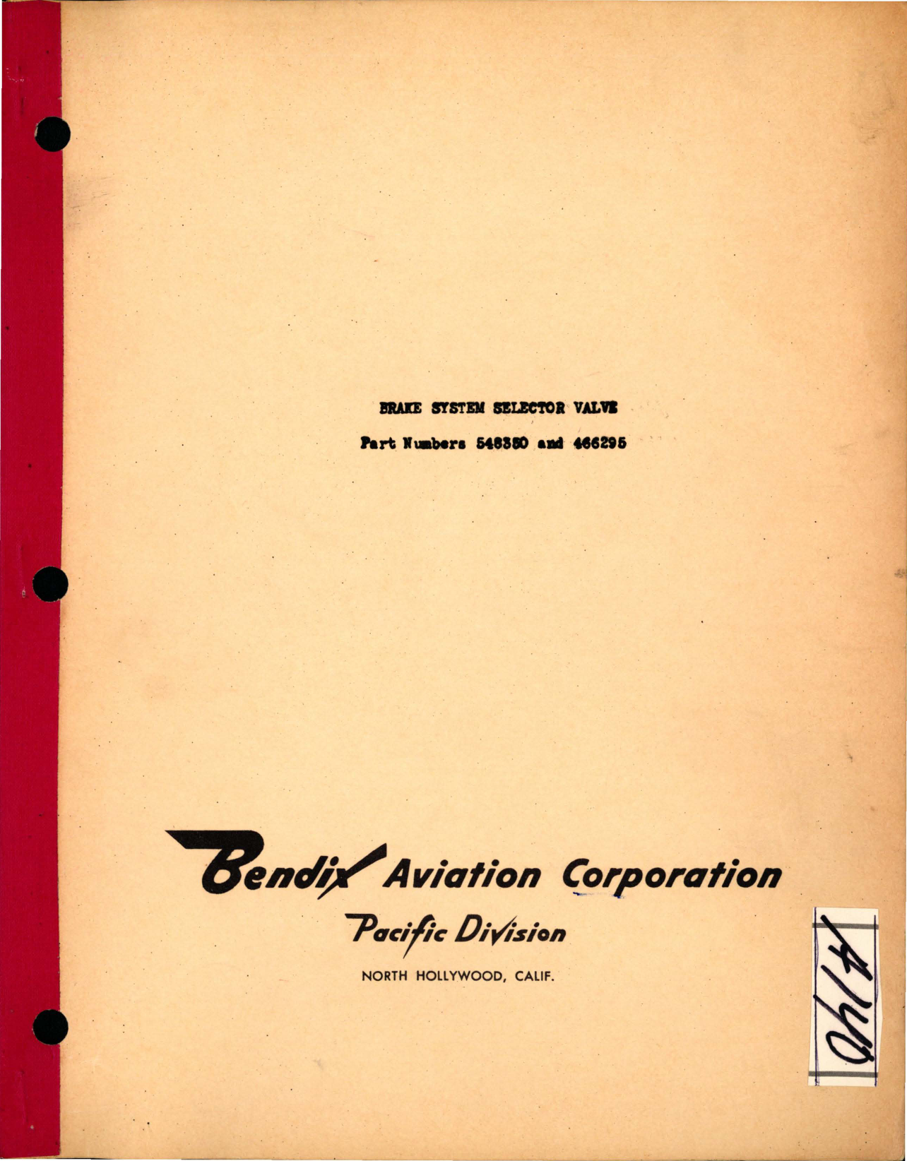 Sample page 1 from AirCorps Library document: Brake System Selector Valve - Parts 548350, 466295