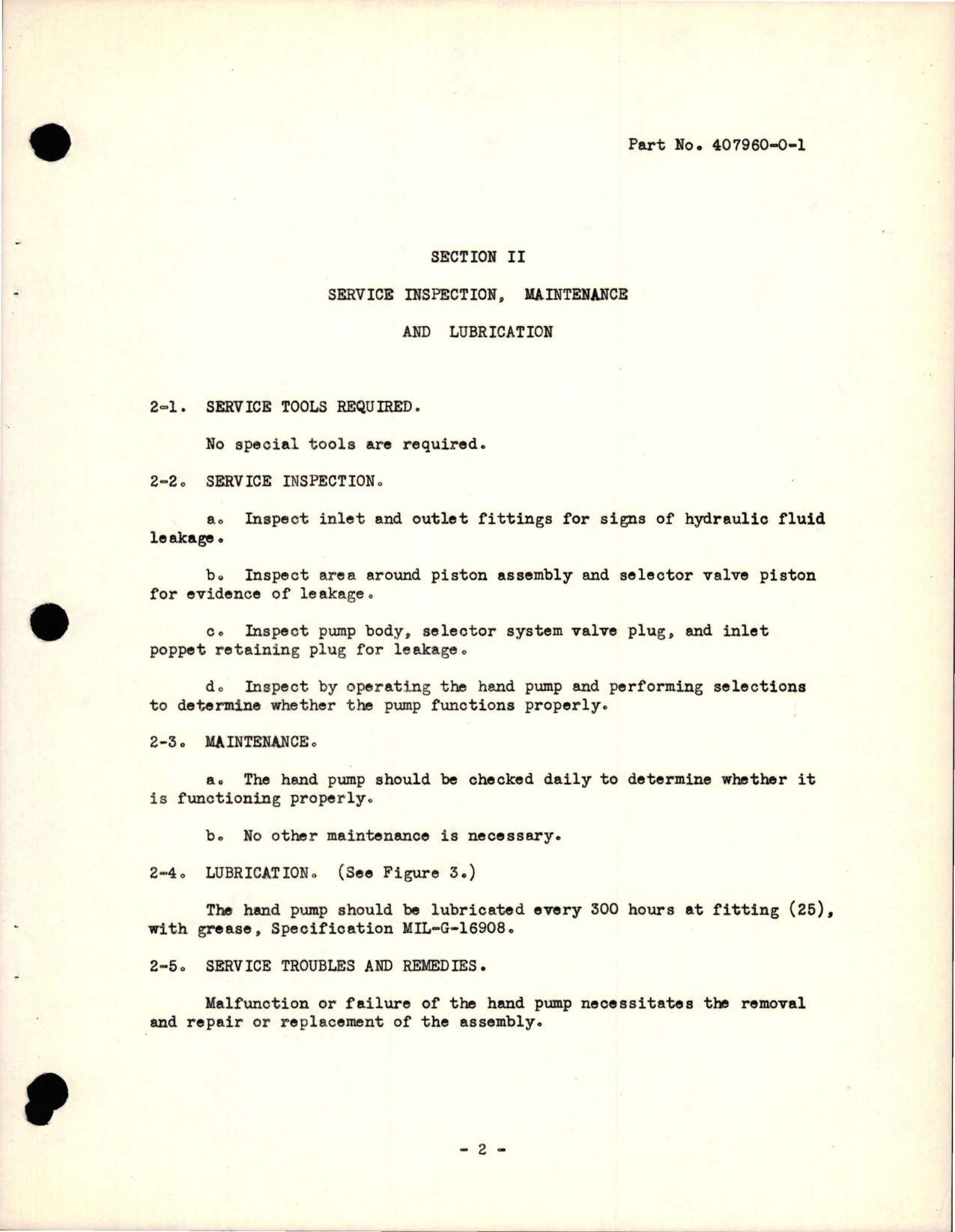 Sample page 5 from AirCorps Library document: Hydraulic Hand Pump - Parts 407960-0-1 and 407960-2-1 