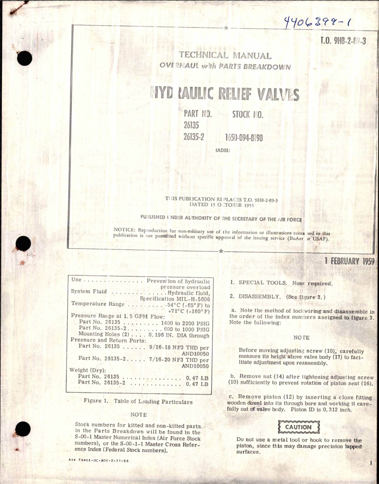 Sample page 1 from AirCorps Library document: Overhaul with Parts Breakdown for Hydraulic Relief Valves - Parts 26135 and 26135-2 