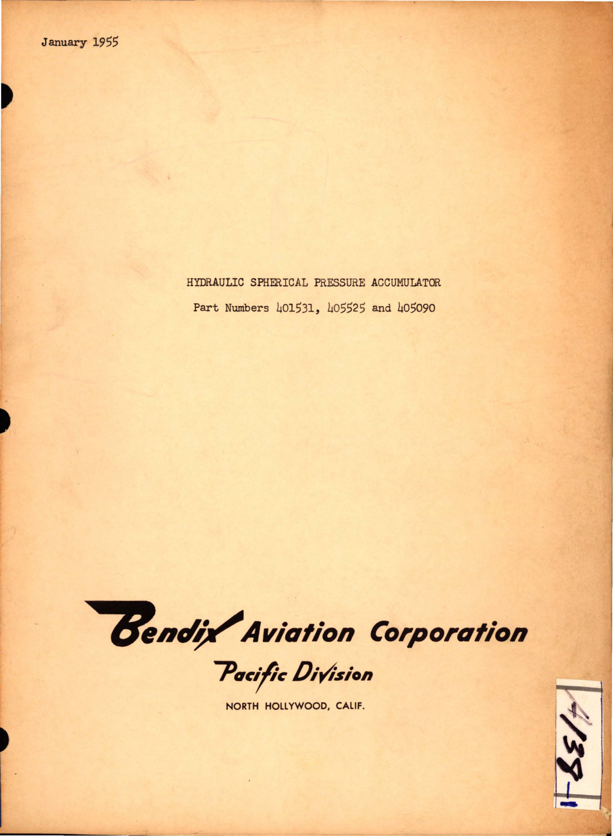 Sample page 1 from AirCorps Library document: Hydraulic Spherical Pressure Accumulator - Parts 401531, 405525, 405090