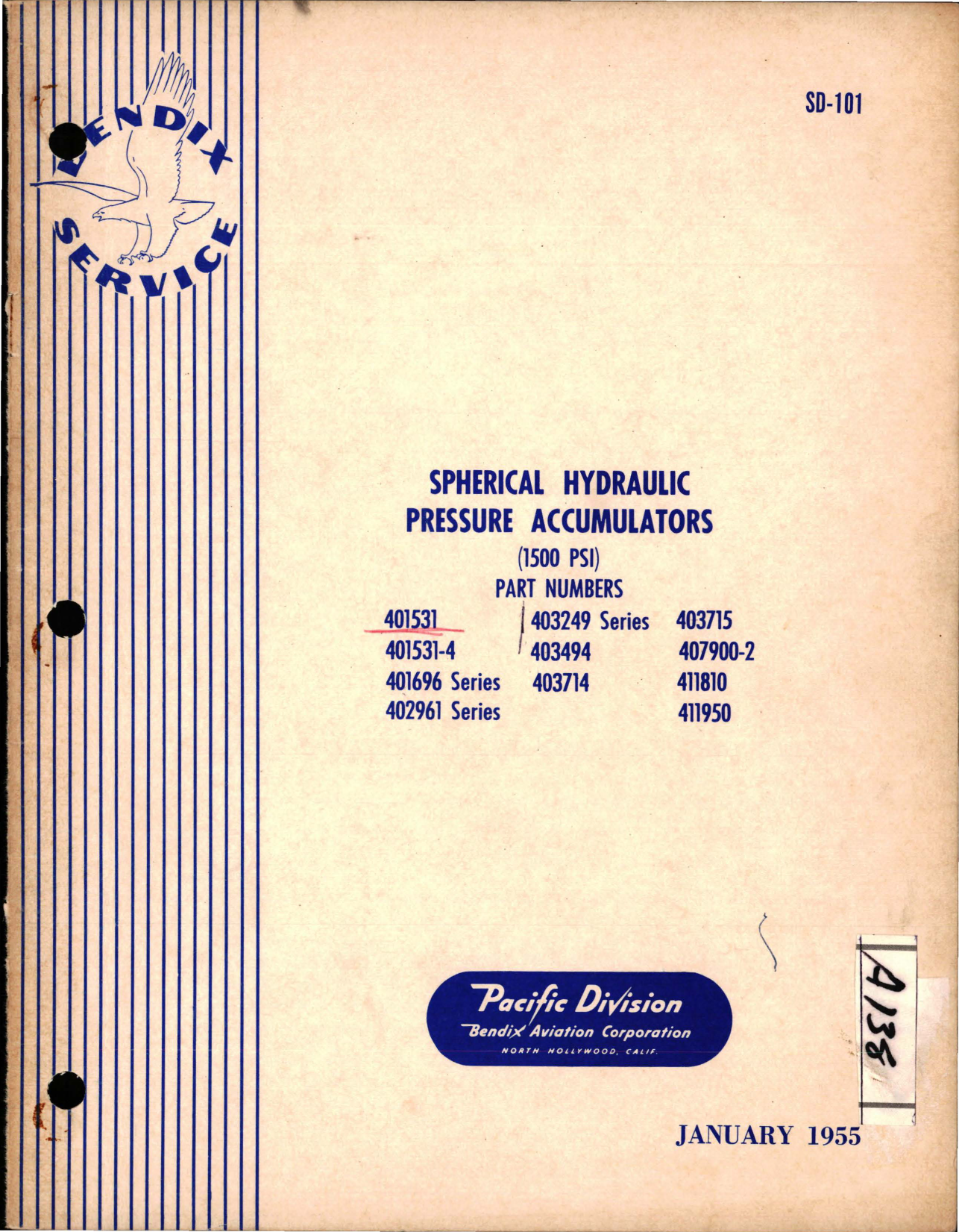 Sample page 1 from AirCorps Library document: Service Manual for Spherical Hydraulic Pressure Accumulators - 1500 PSI 