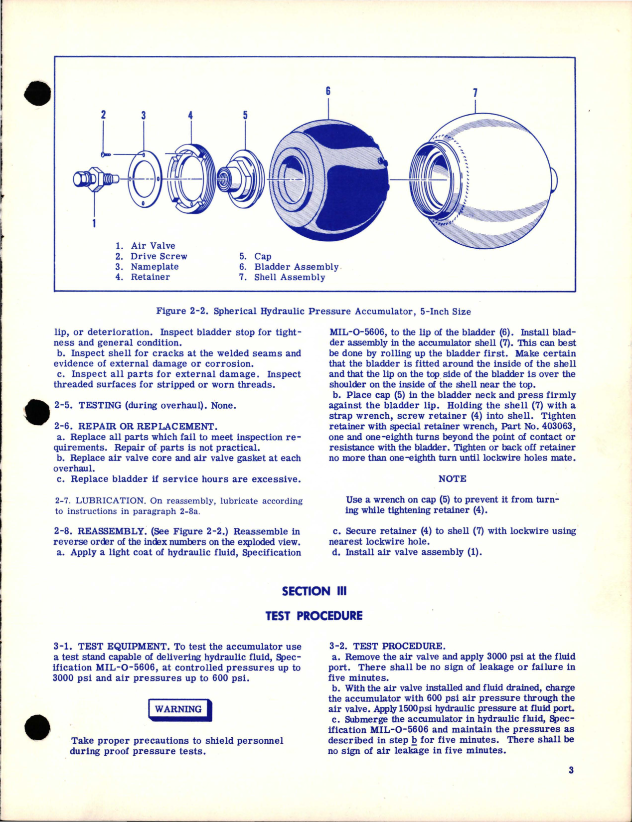 Sample page 5 from AirCorps Library document: Service Manual for Spherical Hydraulic Pressure Accumulators - 1500 PSI 