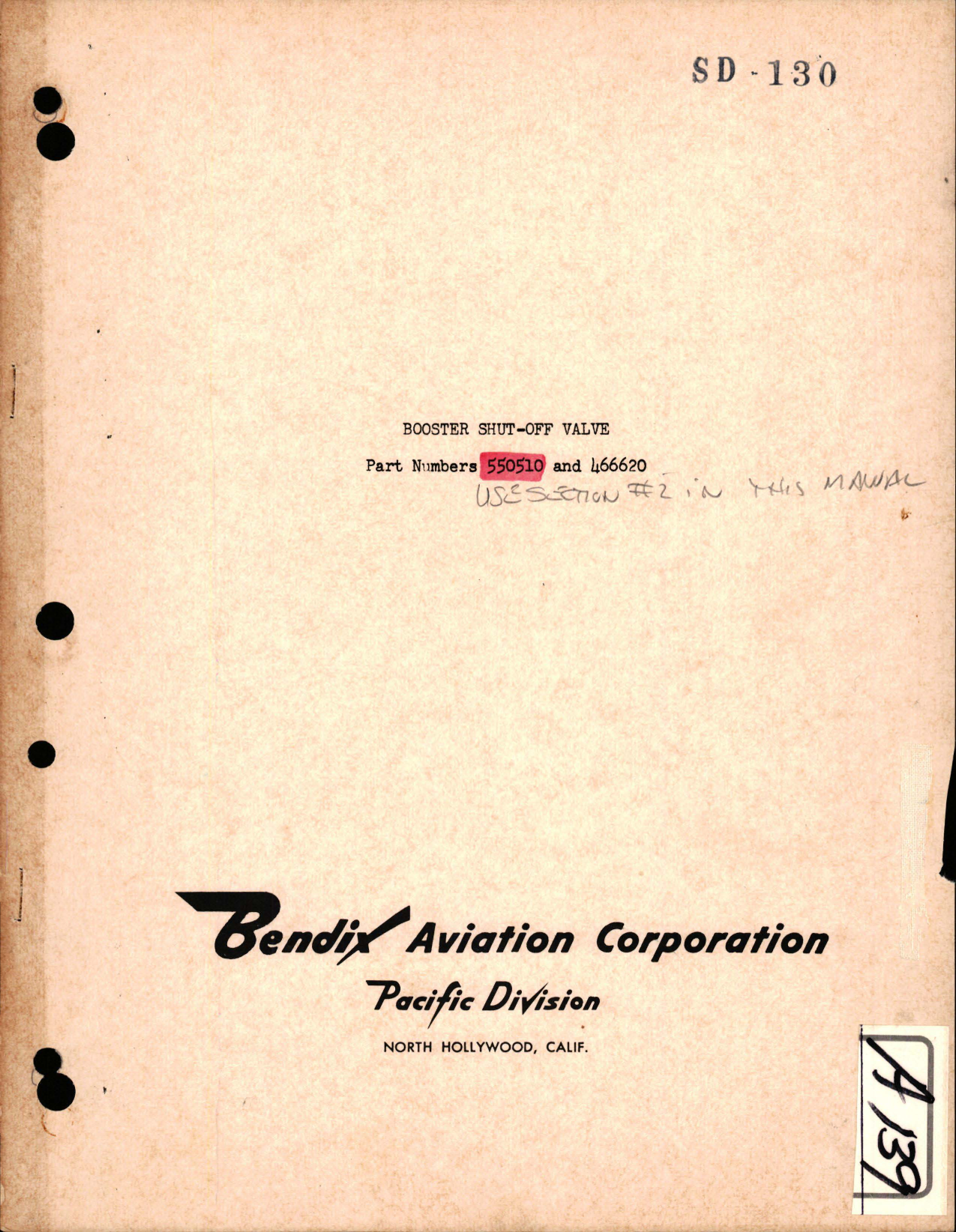 Sample page 1 from AirCorps Library document: Booster Shut-Off Valve - Parts 550510, 466620