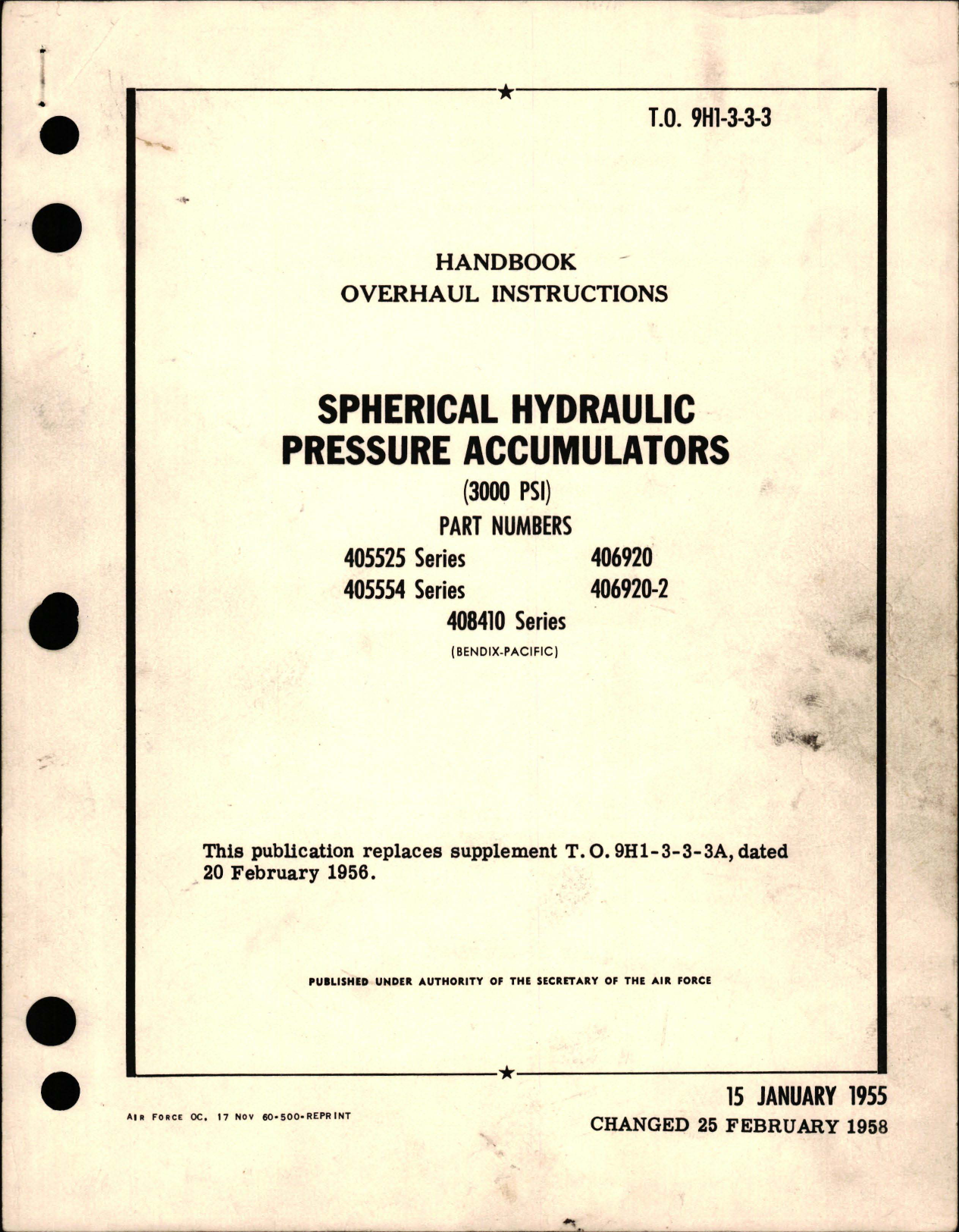 Sample page 1 from AirCorps Library document: Overhaul Instructions for Spherical Hydraulic Pressure Accumulators - 3000 PSI - Parts 405525, 405554, 406920, 406920-2, 408410