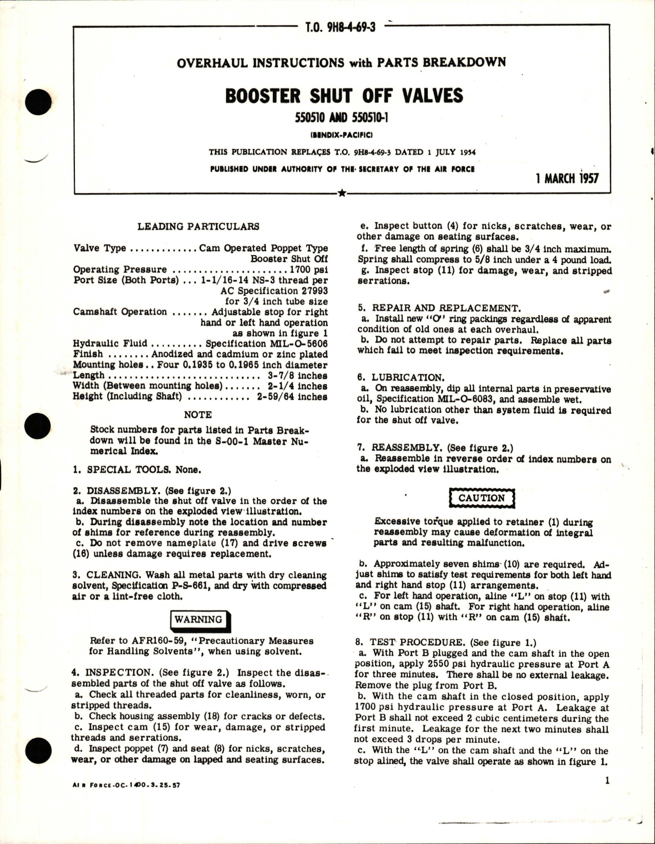 Sample page 1 from AirCorps Library document: Overhaul Instructions with Parts Breakdown for Booster Shut Off Valves - 550510 and 550510-1