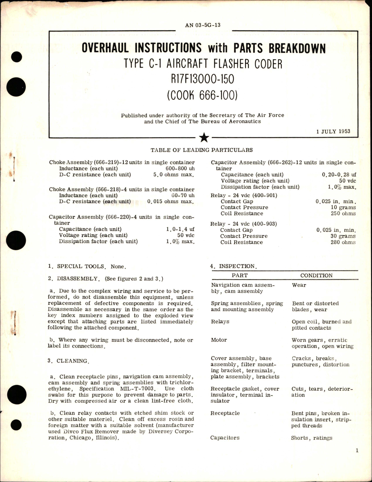 Sample page 1 from AirCorps Library document: Overhaul Instructions with Parts Breakdown for Flasher Coder - Type C-1 - R17F13000-150 