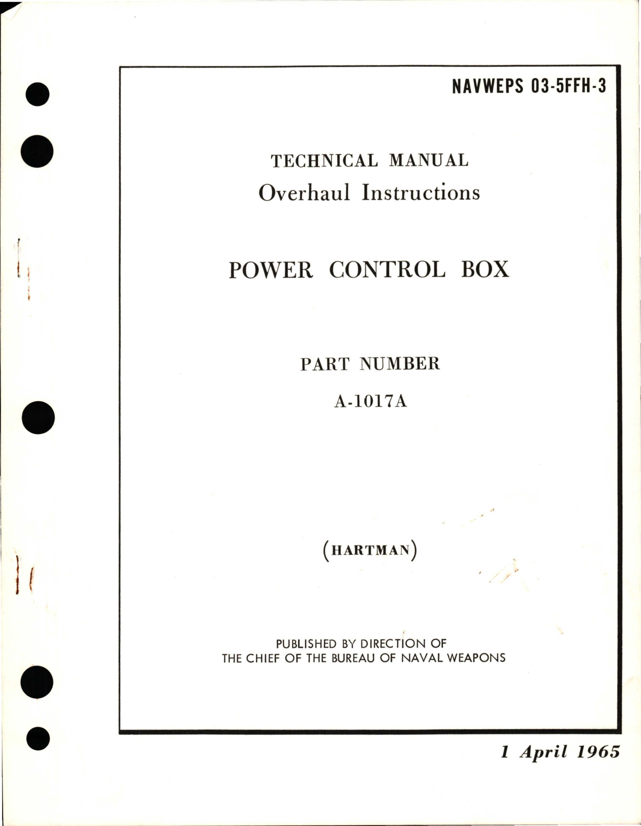 Sample page 1 from AirCorps Library document: Overhaul Instructions for Power Control Box - Part A-1017A