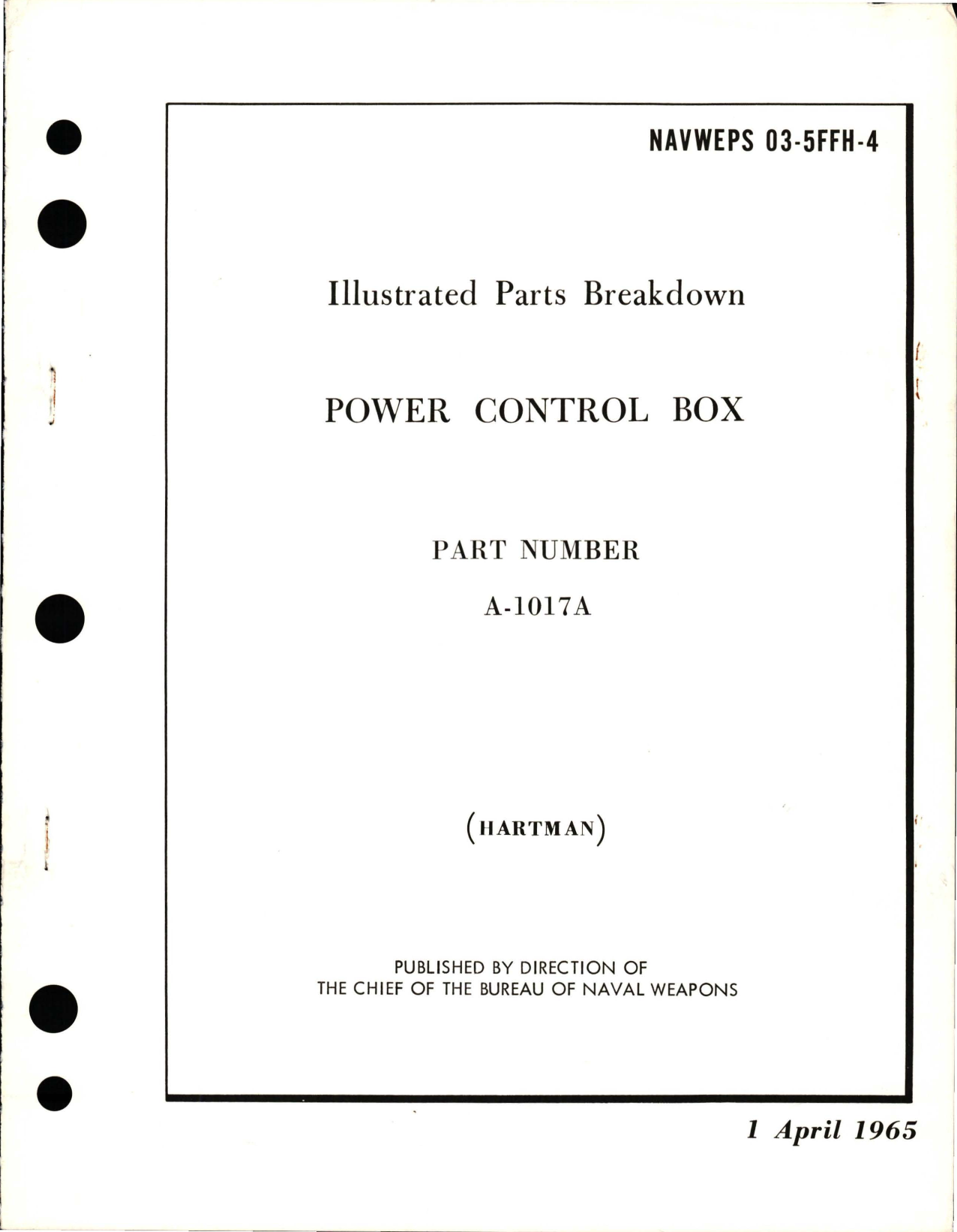 Sample page 1 from AirCorps Library document: Illustrated Parts Breakdown for Power Control Box - Part A-1017A