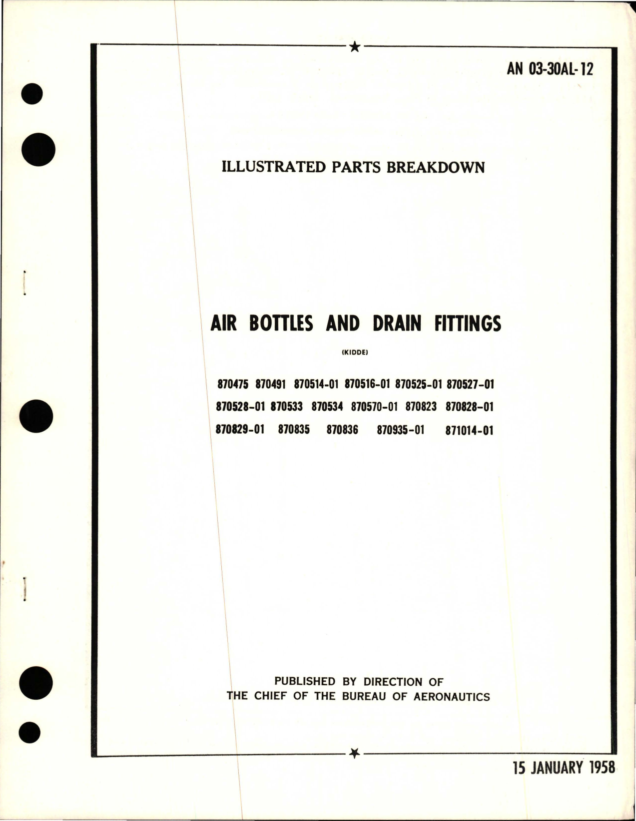 Sample page 1 from AirCorps Library document: Illustrated Parts Breakdown for Air Bottles and Drain Fittings 