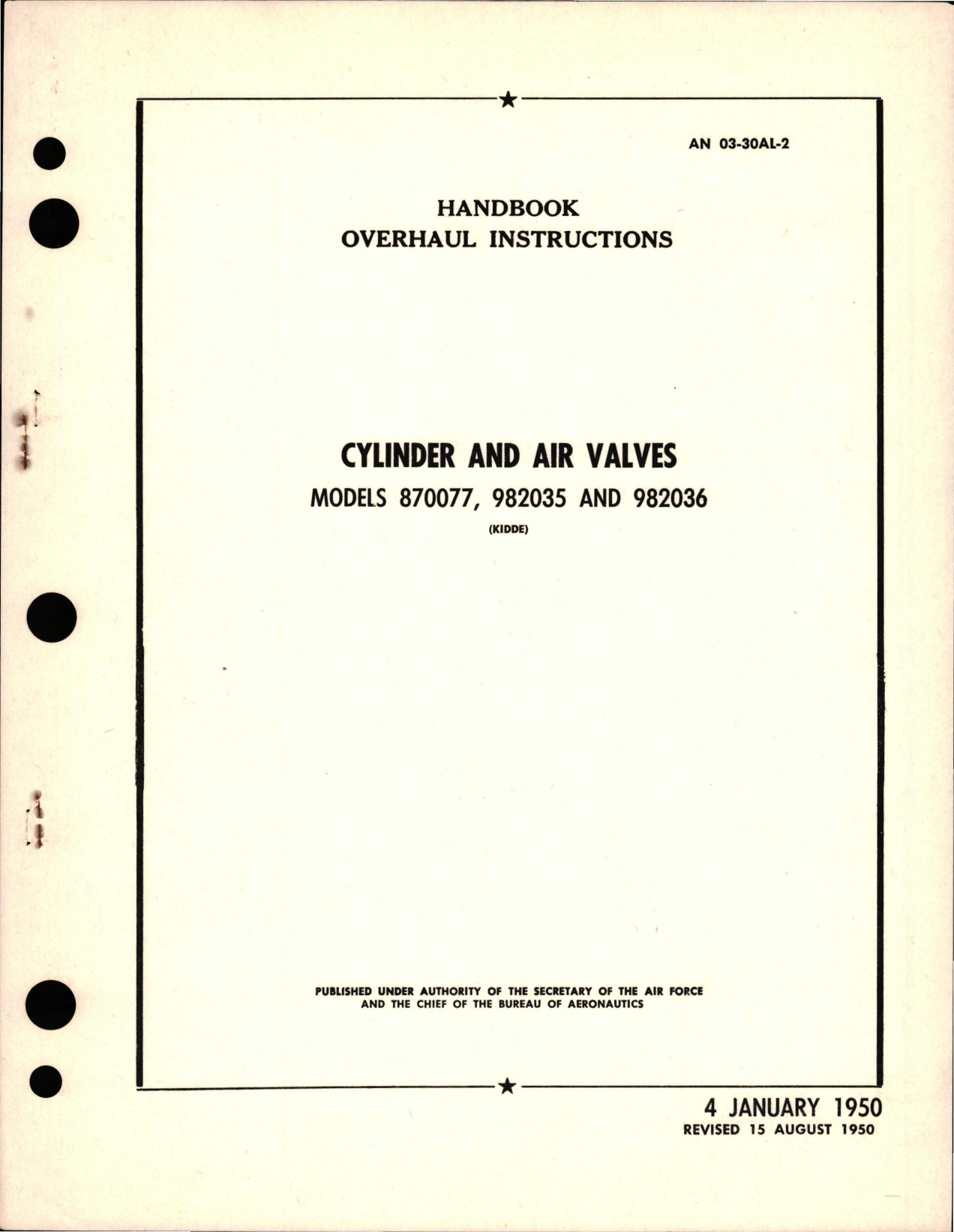 Sample page 1 from AirCorps Library document: Overhaul Instructions for Cylinder and Air Valves - Models 870077, 982035, and 982036 