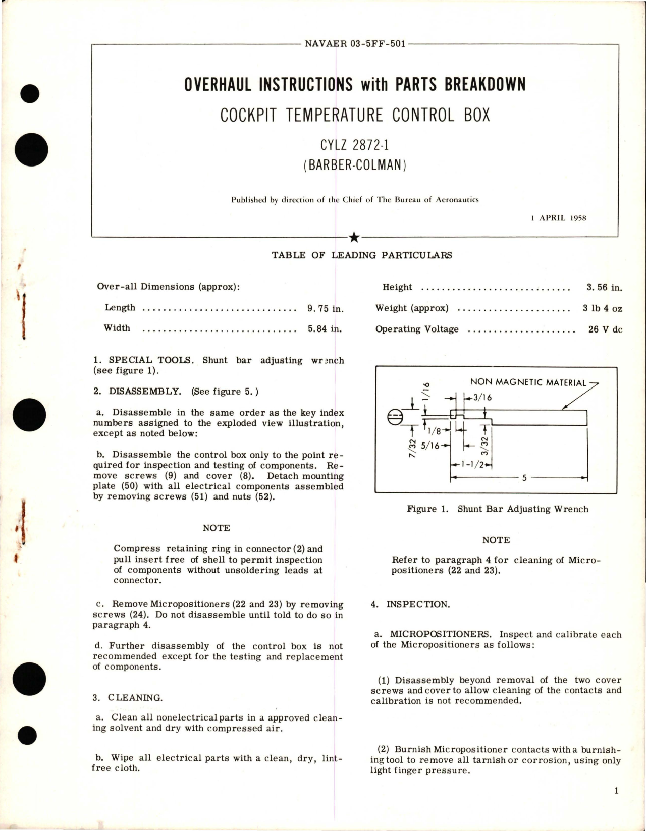 Sample page 1 from AirCorps Library document: Overhaul Instructions with Parts Breakdown for Cockpit Temperature Control Box - CYLZ 2872-1