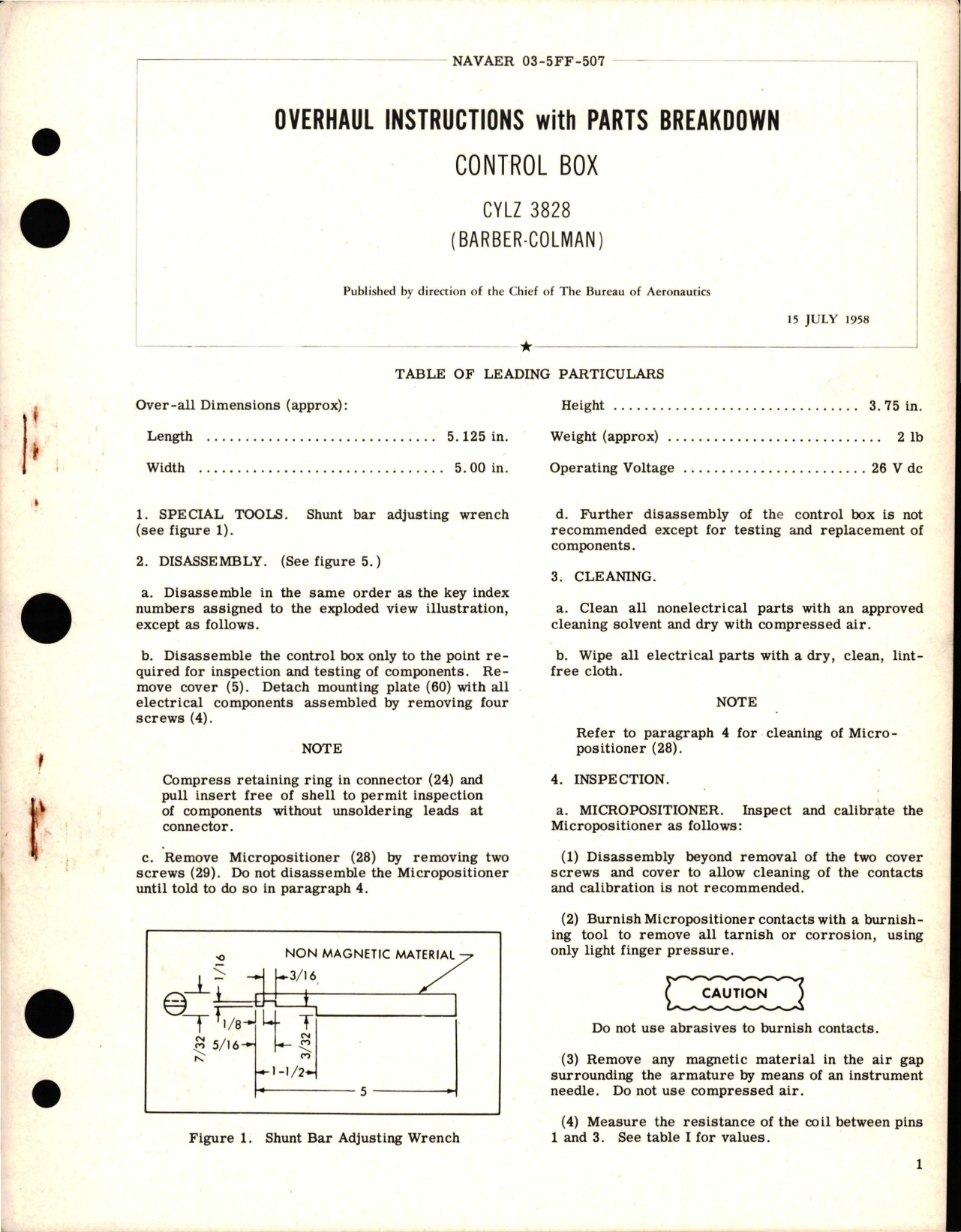 Sample page 1 from AirCorps Library document: Overhaul Instructions with Parts Breakdown for Control Box - CYLZ 3828