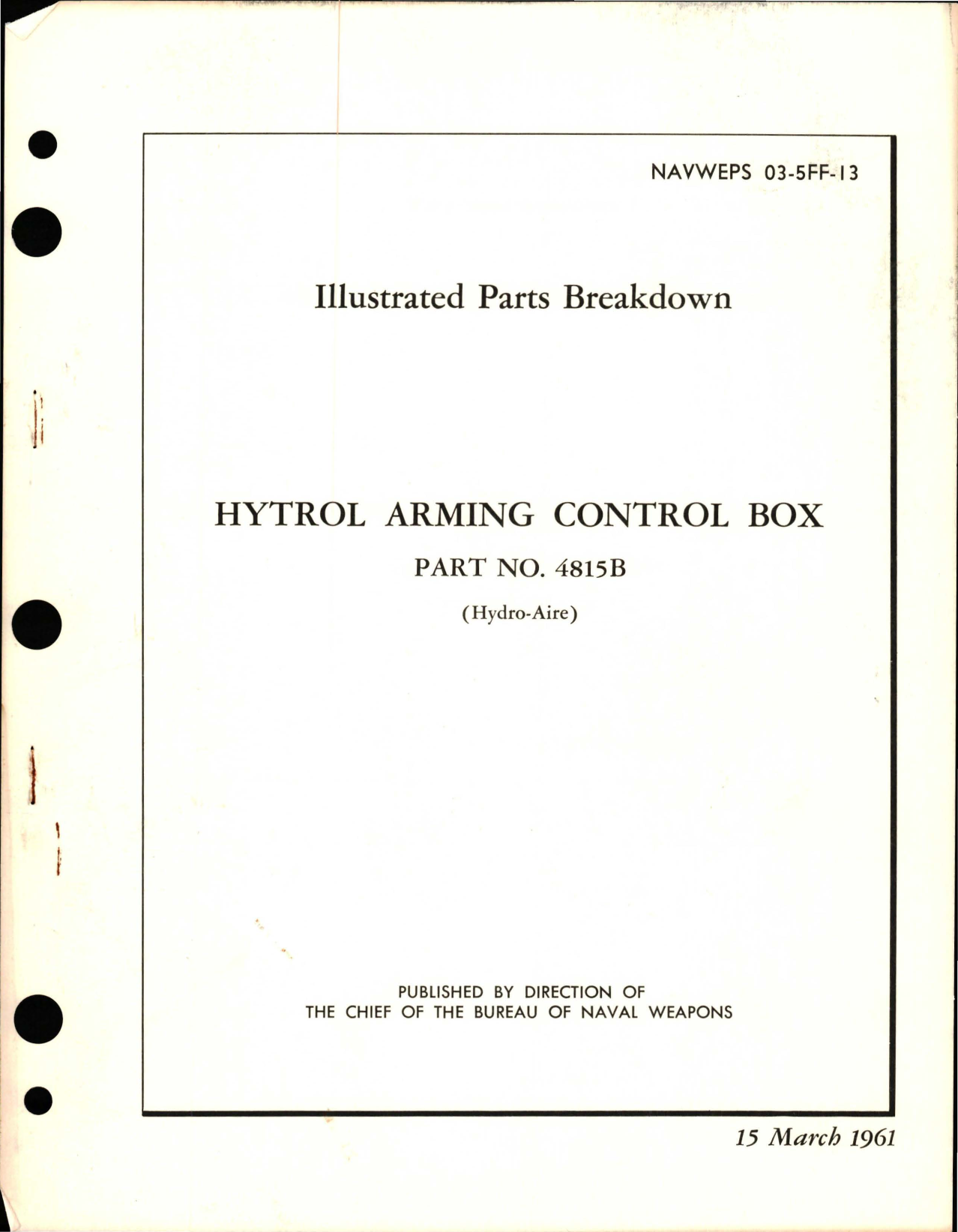 Sample page 1 from AirCorps Library document: Illustrated Parts Breakdown for Hytrol Arming Control Box - Part 4815B