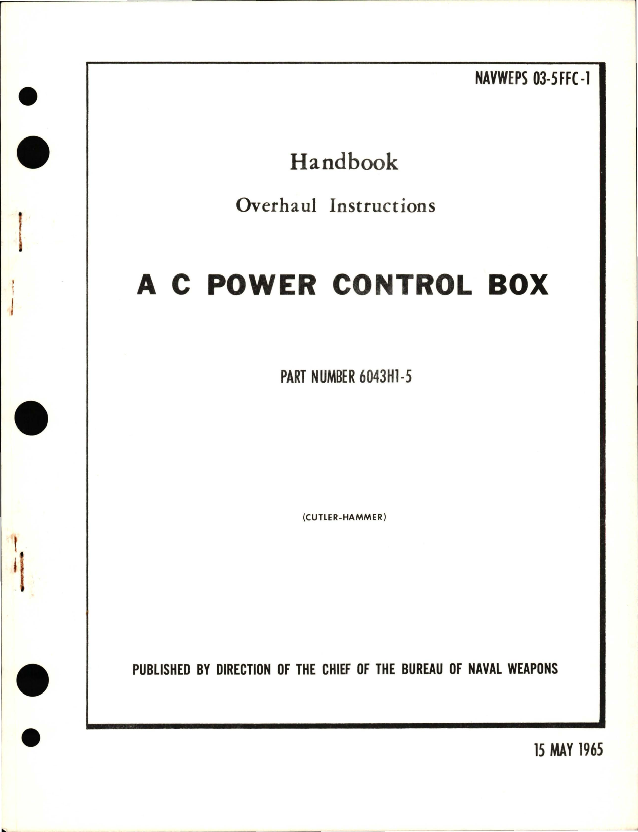 Sample page 1 from AirCorps Library document: Overhaul Instructions for AC Power Control Box - Part 6043H1-5 