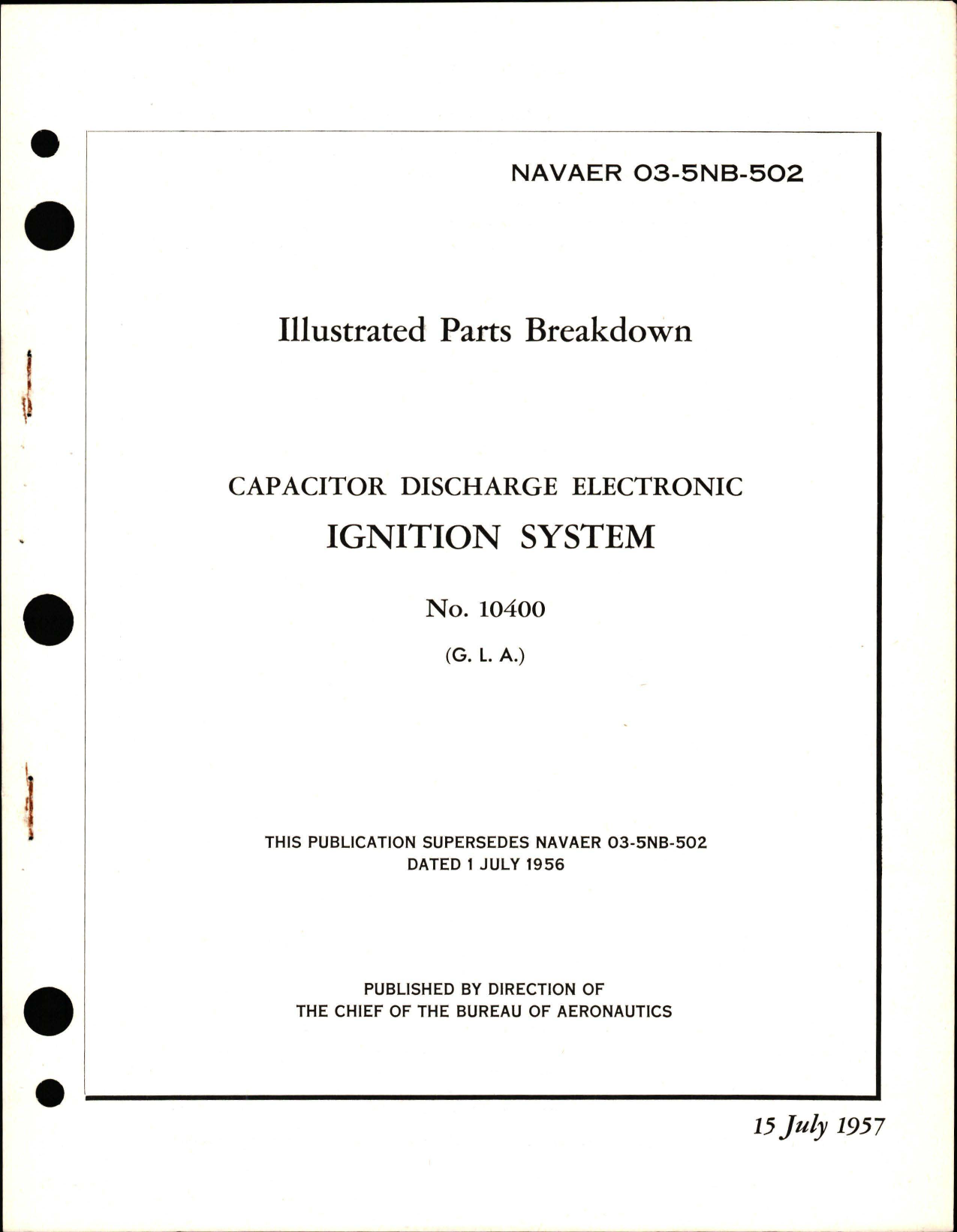 Sample page 1 from AirCorps Library document: Illustrated Parts Breakdown for Capacitor Discharge Electronic Ignition System - No 10400 