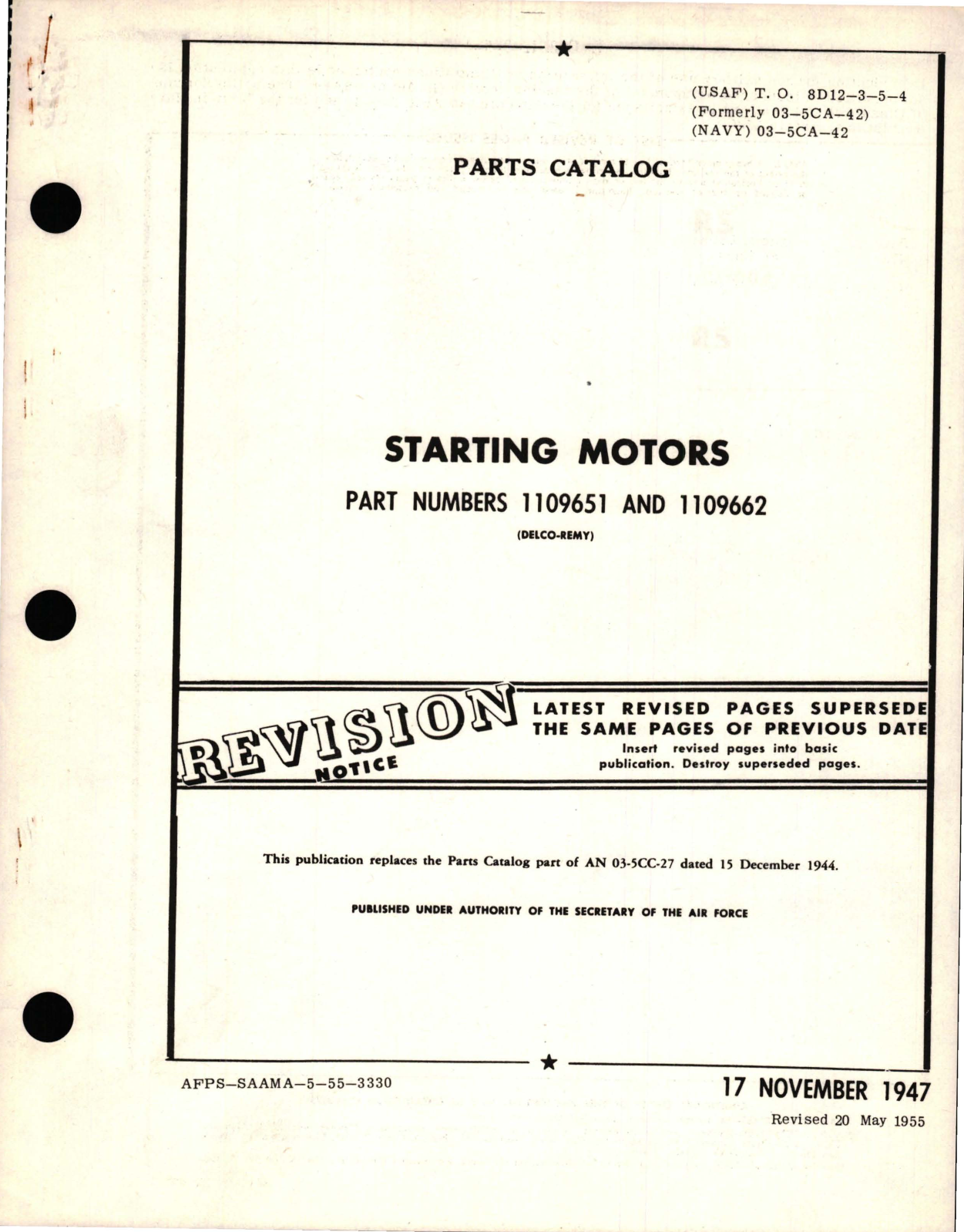 Sample page 1 from AirCorps Library document: Parts Catalog for Starting Motors - Parts 1109651 and 1109662