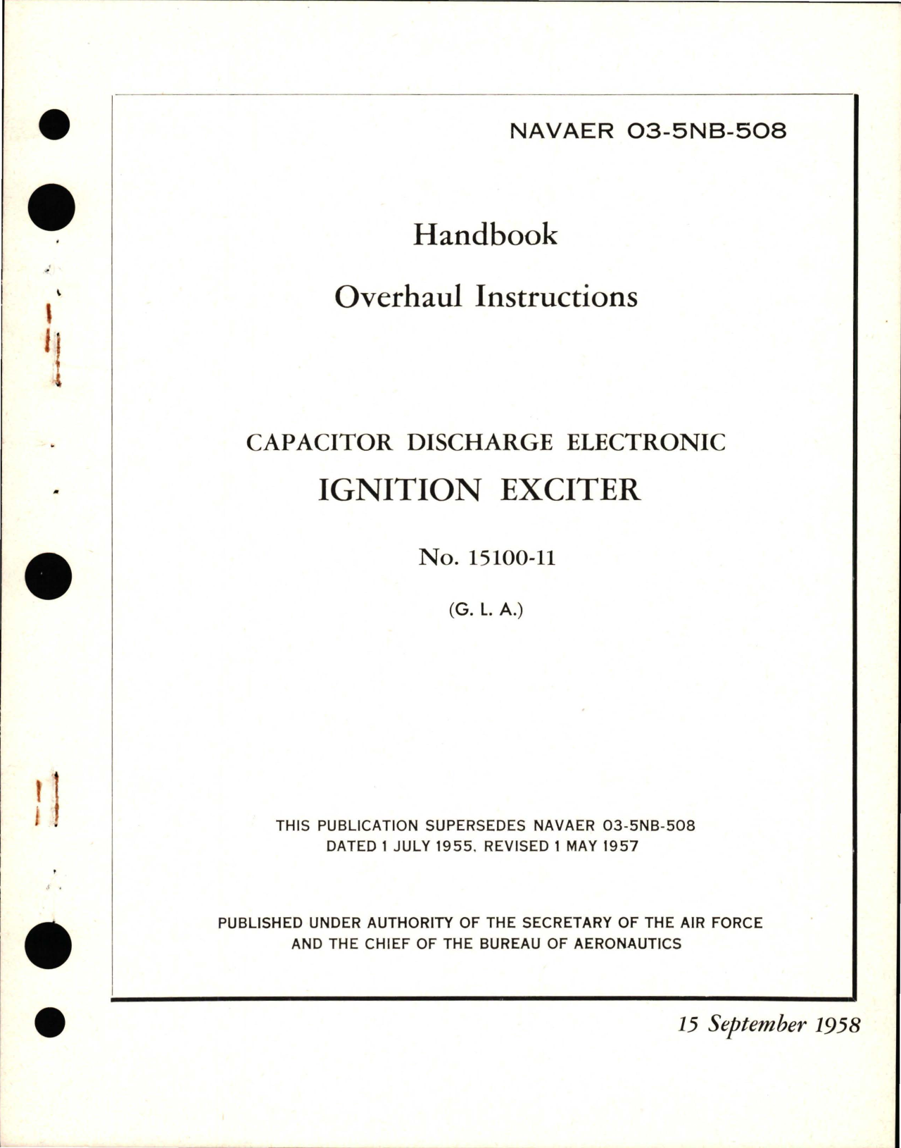 Sample page 1 from AirCorps Library document: Overhaul Instructions for Capacitor Discharge Electronic Ignition Exciter - No 15100-11