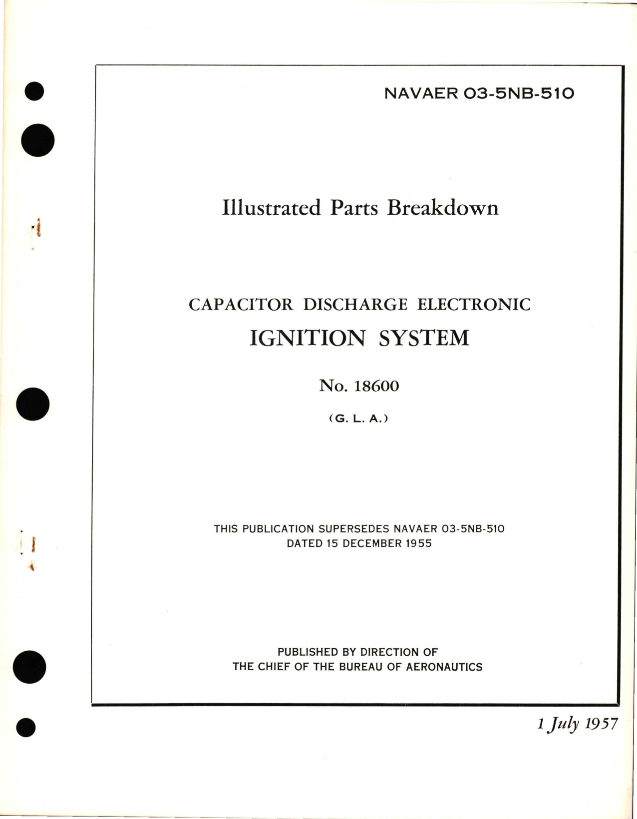 Sample page 1 from AirCorps Library document: Illustrated Parts Breakdown for Capacitor Discharge Electronic Ignition System - No 18600