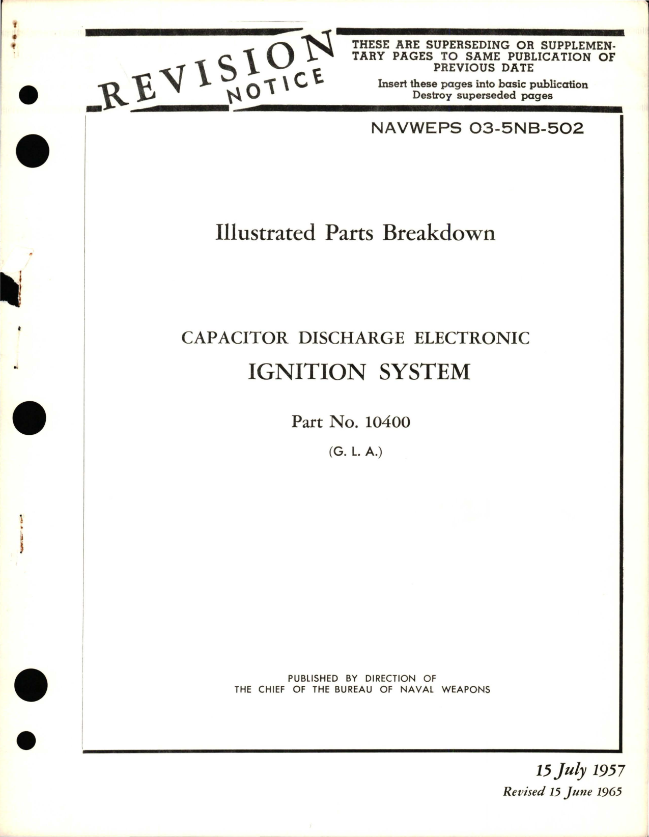 Sample page 1 from AirCorps Library document: Illustrated Parts Breakdown for Capacitor Discharge Electronic Ignition System - No 10400 