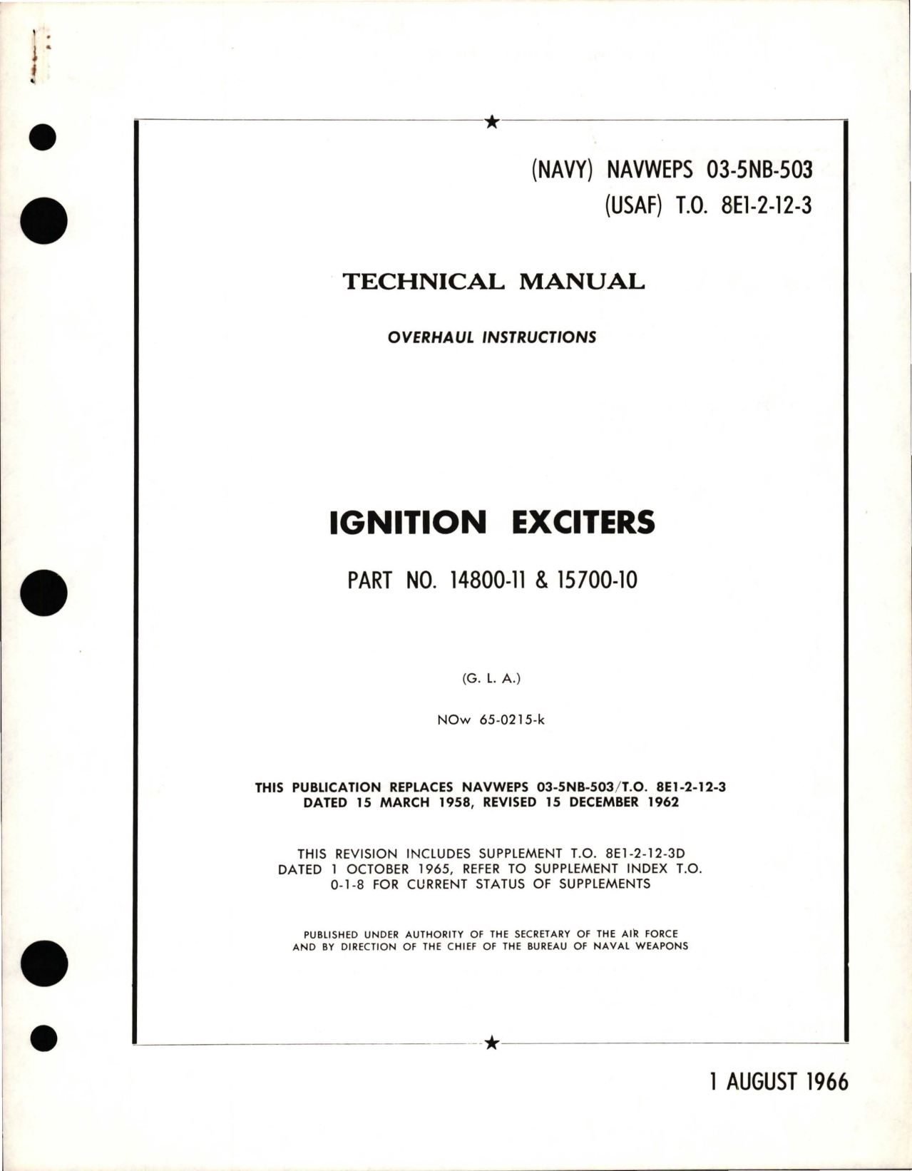 Sample page 1 from AirCorps Library document: Overhaul Instructions for Ignition Exciters - Parts 14800-11 and 15700-10 