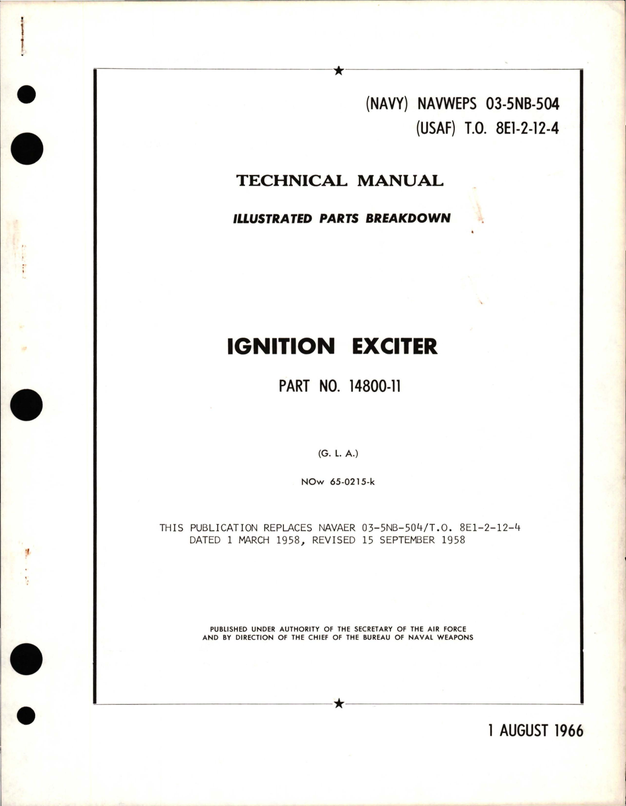 Sample page 1 from AirCorps Library document: Illustrated Parts Breakdown for Ignition Exciter - Part 14800-11 