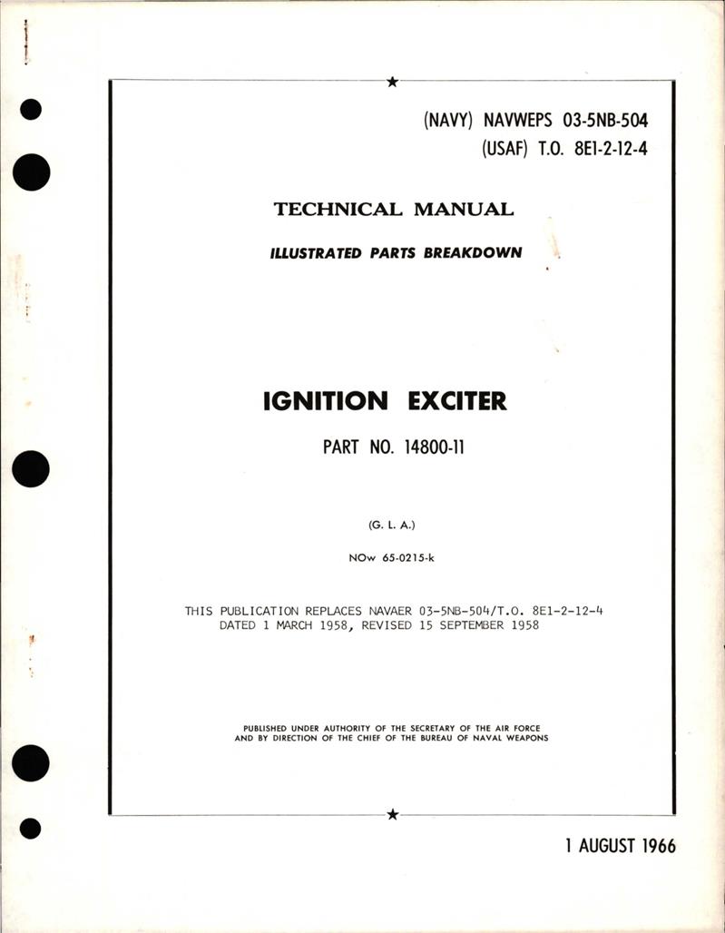 Illustrated Parts Breakdown for Ignition Exciter Part 1480011 AirCorps Library