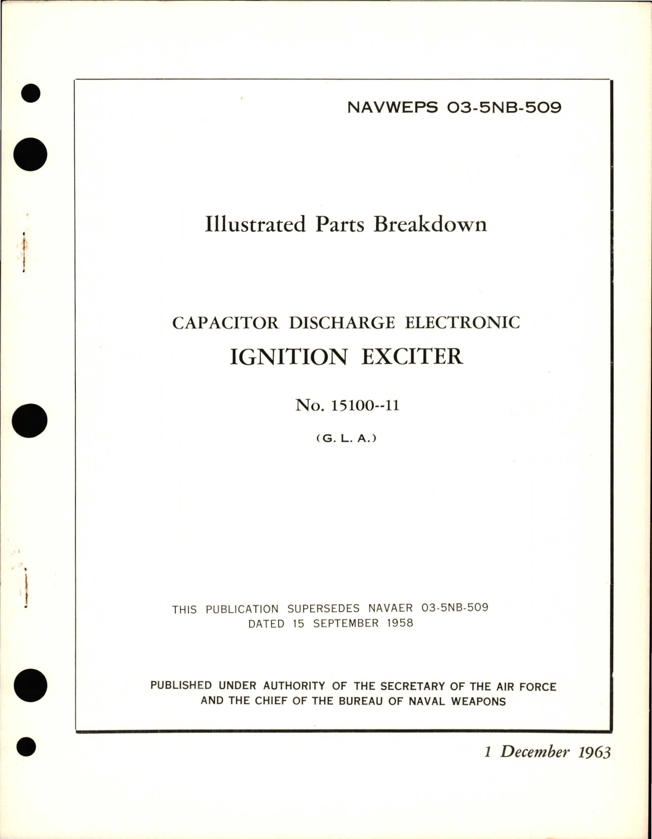 Sample page 1 from AirCorps Library document: Illustrated Parts Breakdown for Capacitor Discharge Electronic Ignition Exciter - No 15100-11